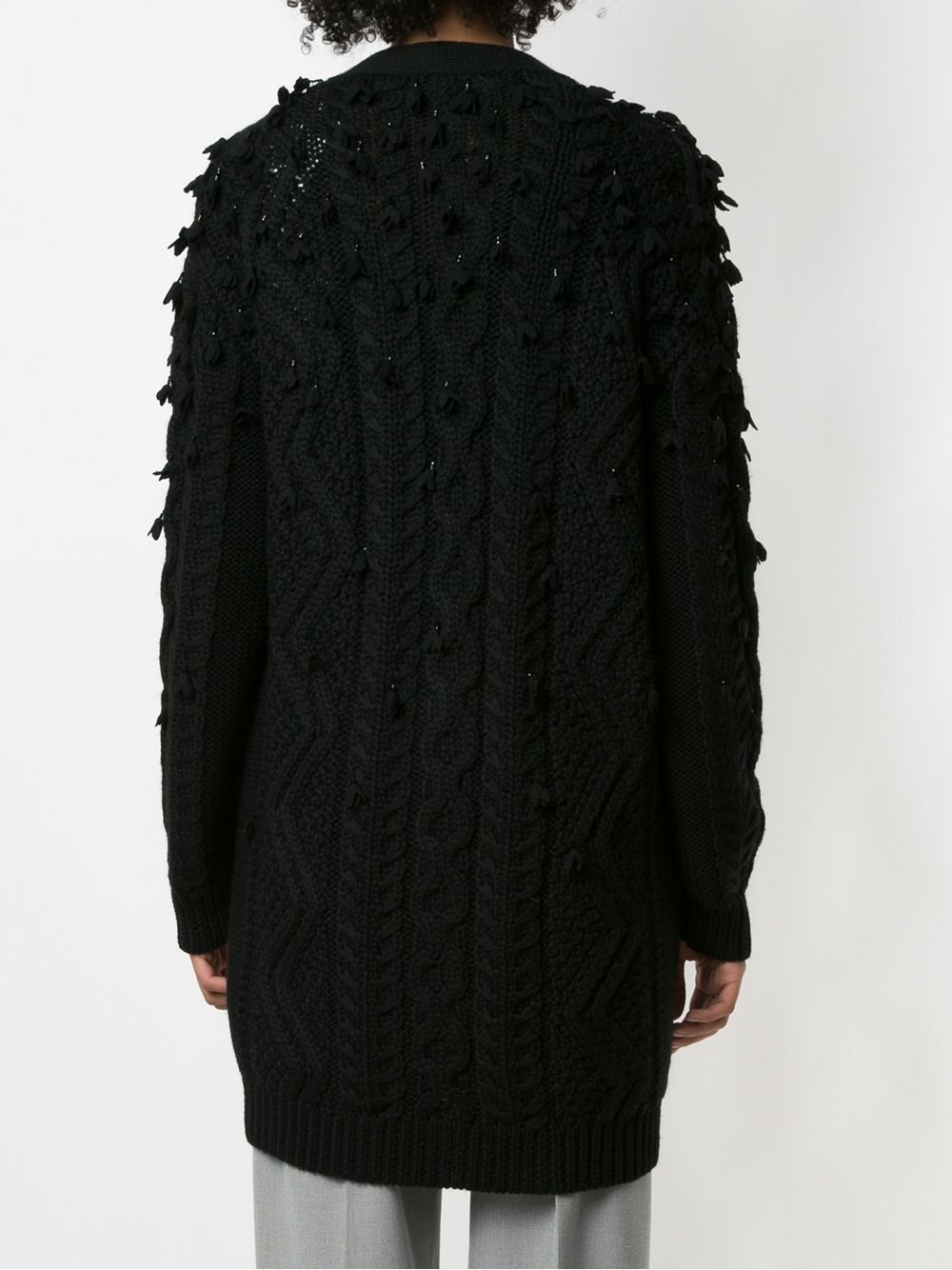 oversized tassel-trim cable-knit cardigan - 4