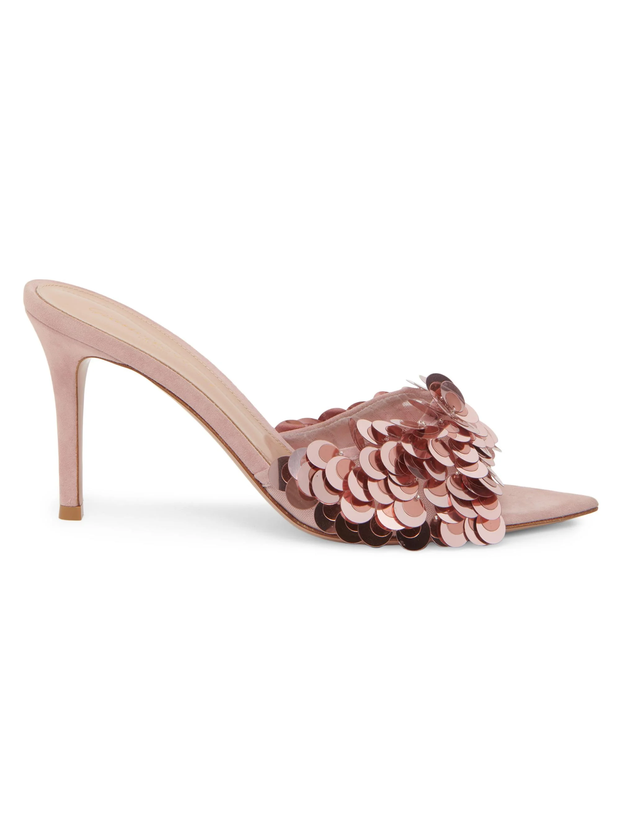Women's 85MM Pailette-Embellished Suede Stiletto Mules - Sakura - 1