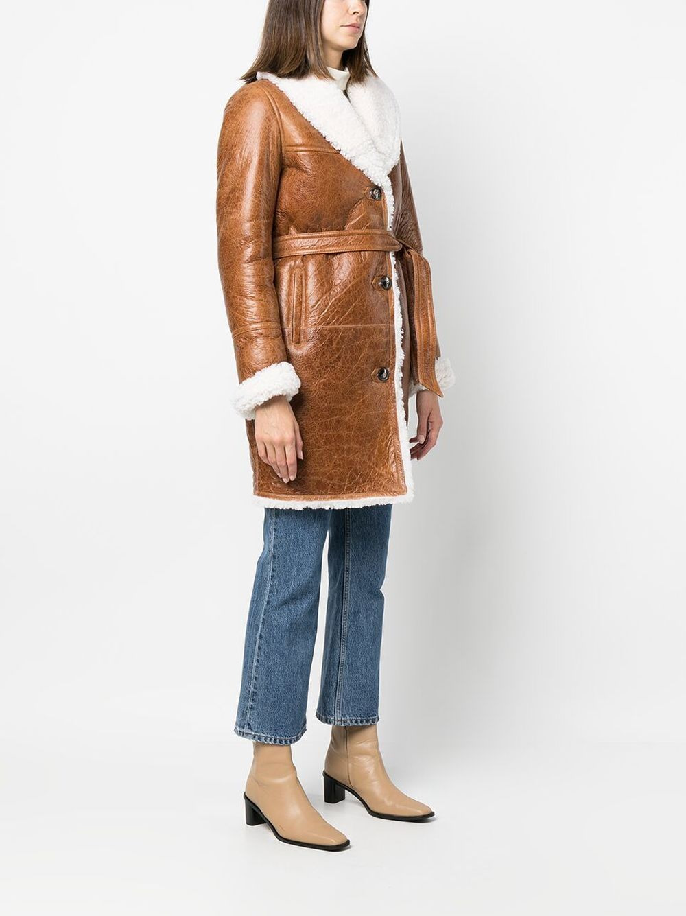 belted-waist lambskin coat - 3