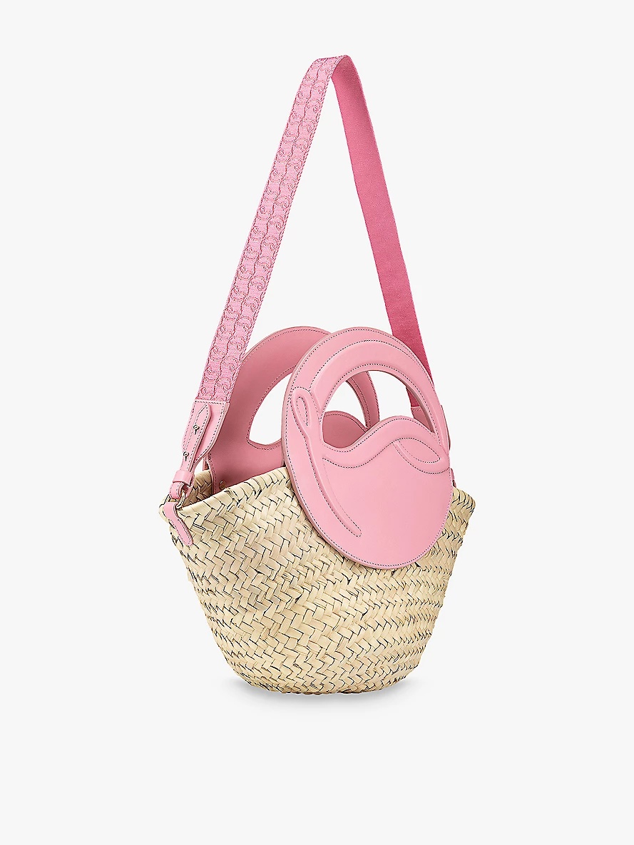 Biloumoon small straw and leather top-handle basket bag - 3