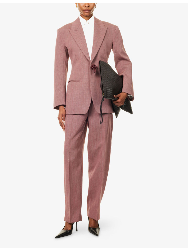 Bottega Veneta Pressed-Pleat Tapered-Leg Wool and Linen-Blend Trousers outlook