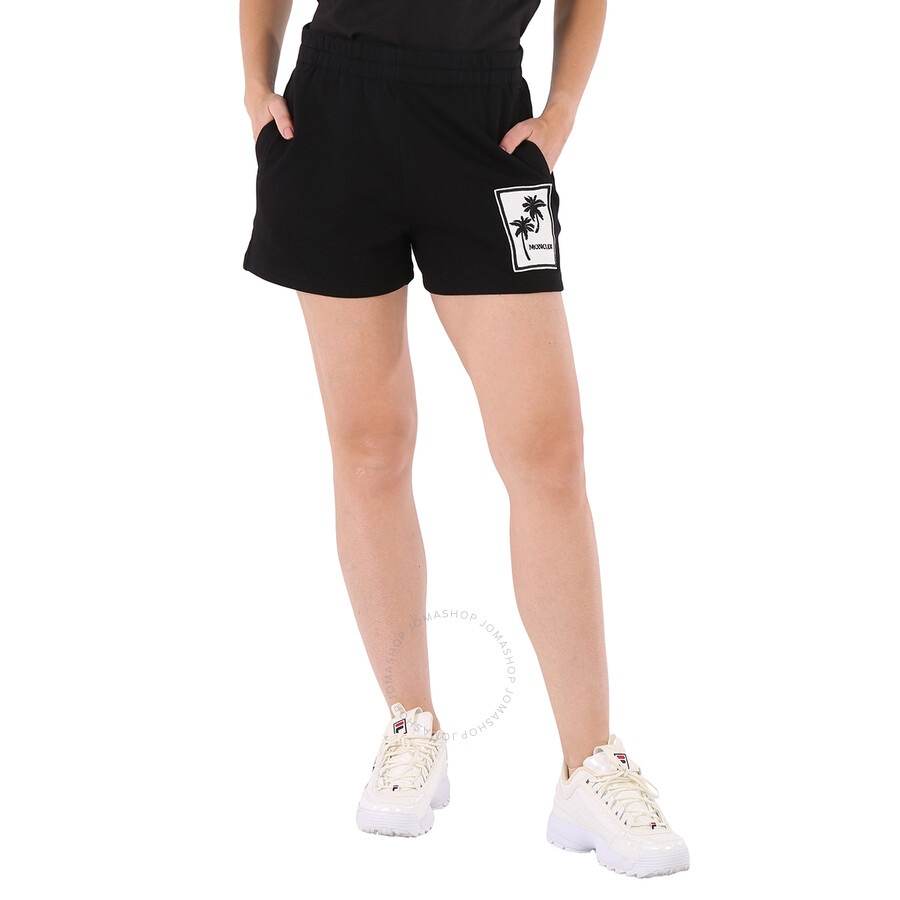 Moncler Ladies Black Palm Motif Logo Shorts - 3
