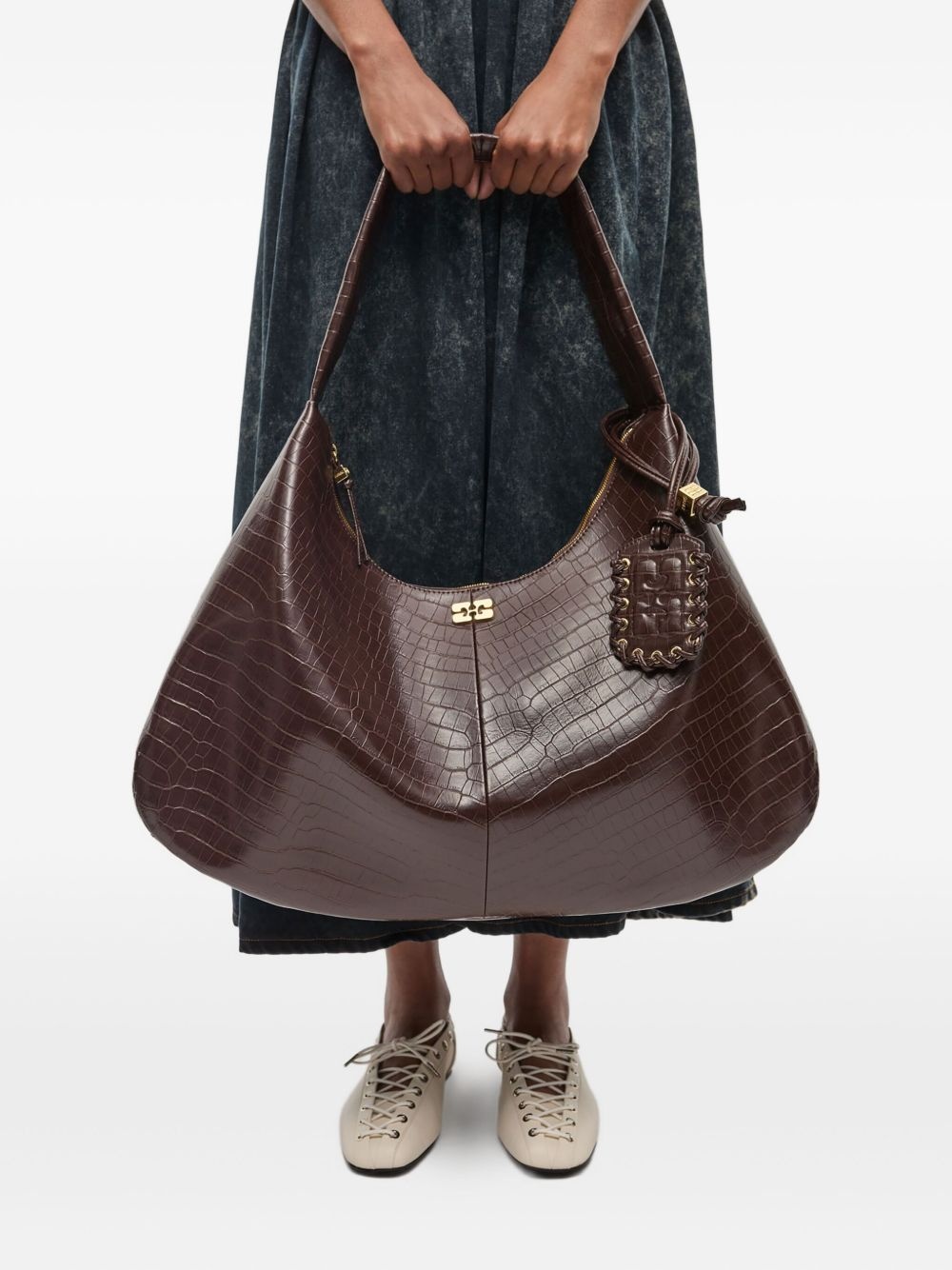crocodile-embossed shoulder bag - 3