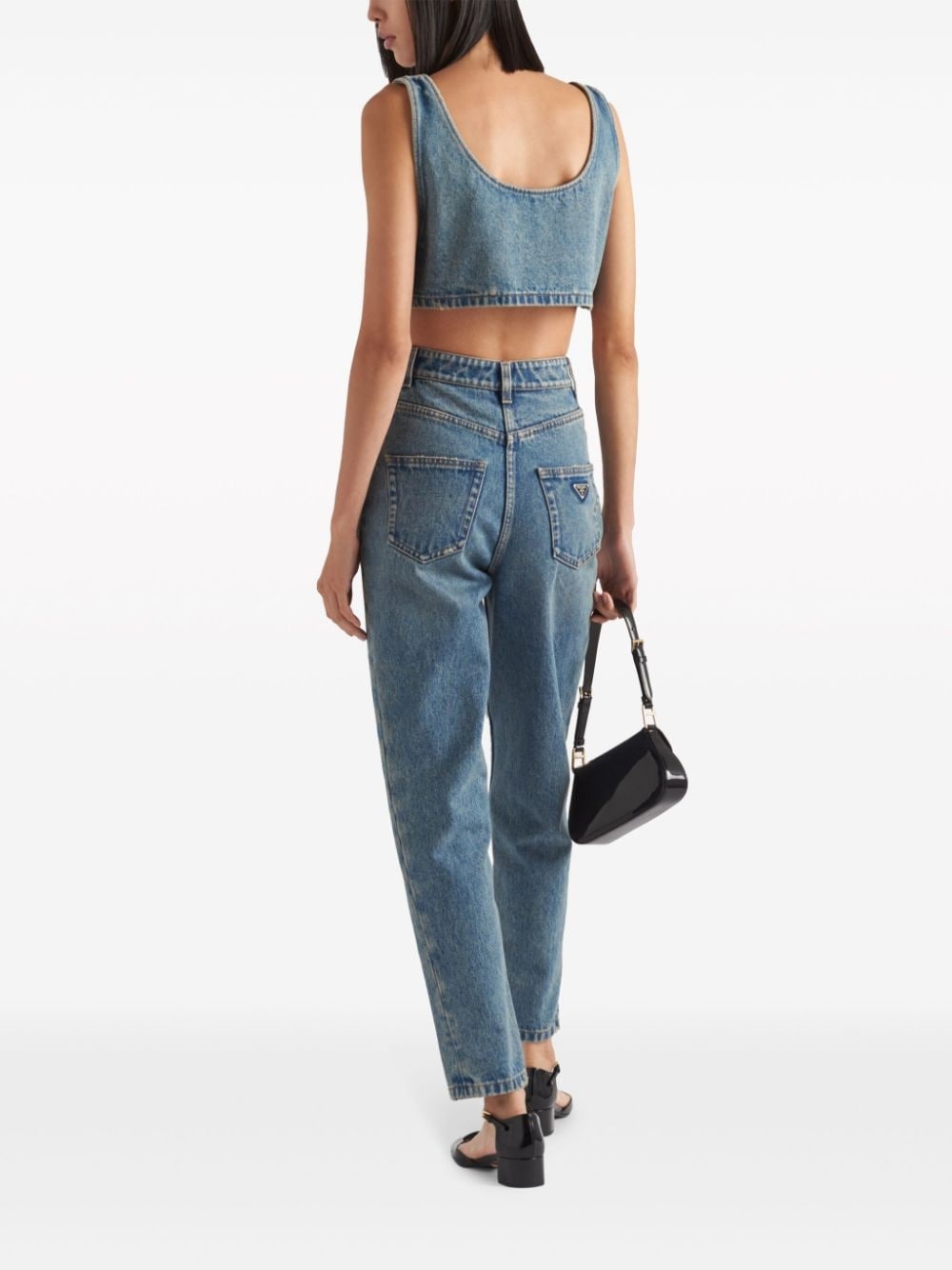 triangle-logo denim crop top - 4