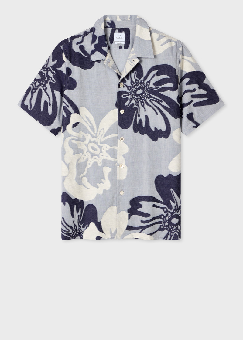 Pale Blue Floral Jacquard Short-Sleeve Shirt 1