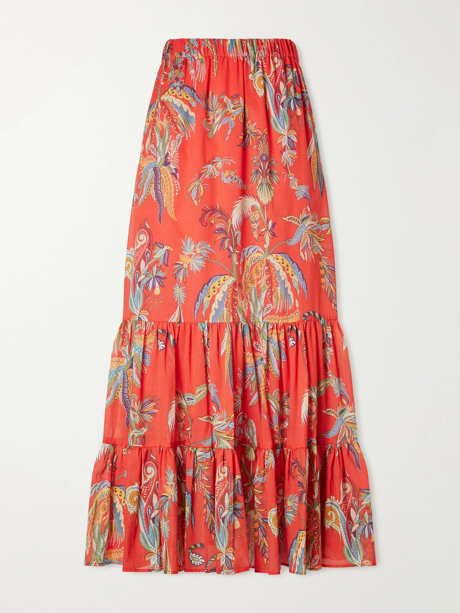Tiered printed cotton maxi skirt Red - 1