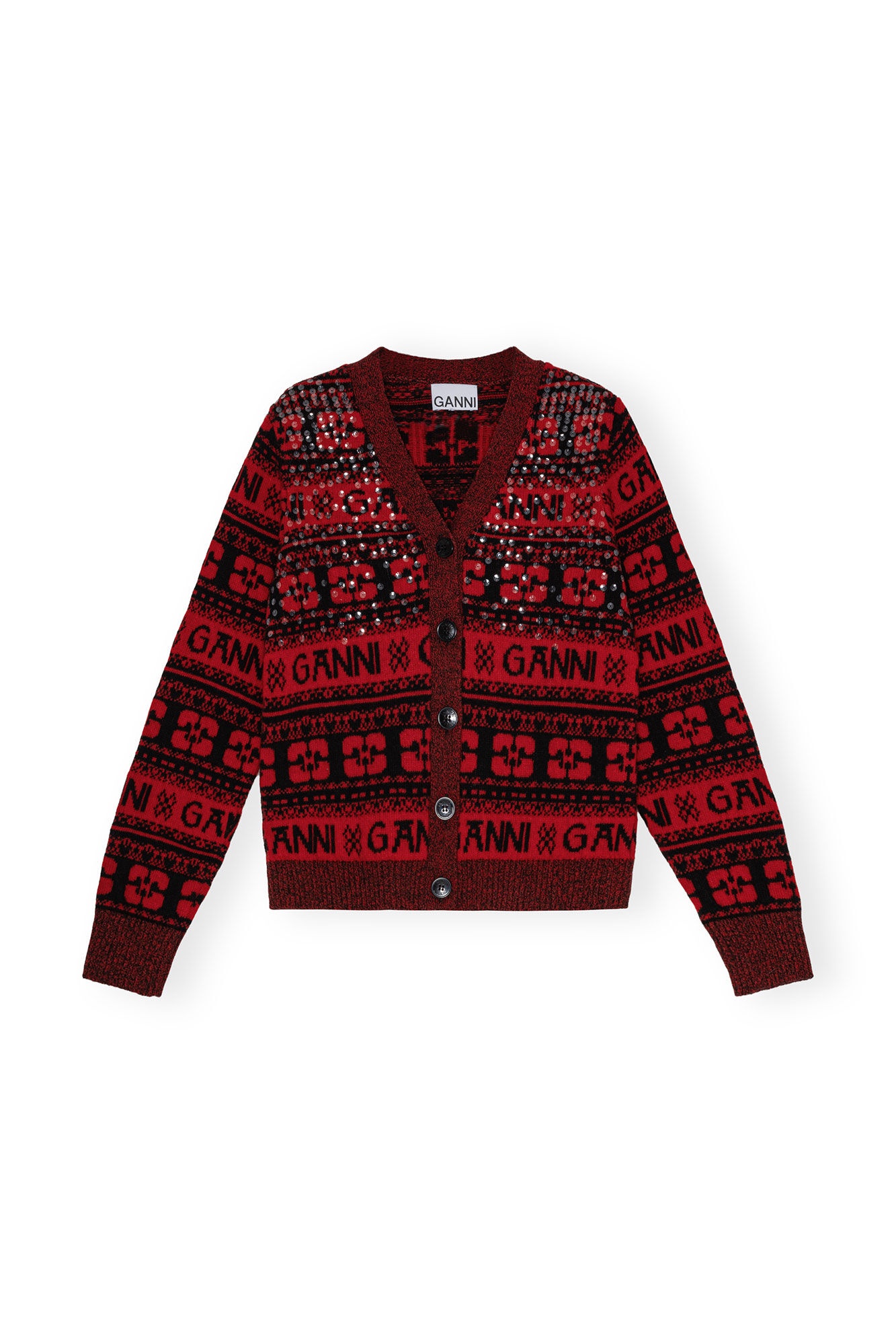 RED SEQUINS LOGO WOOL MIX CARDIGAN - 1