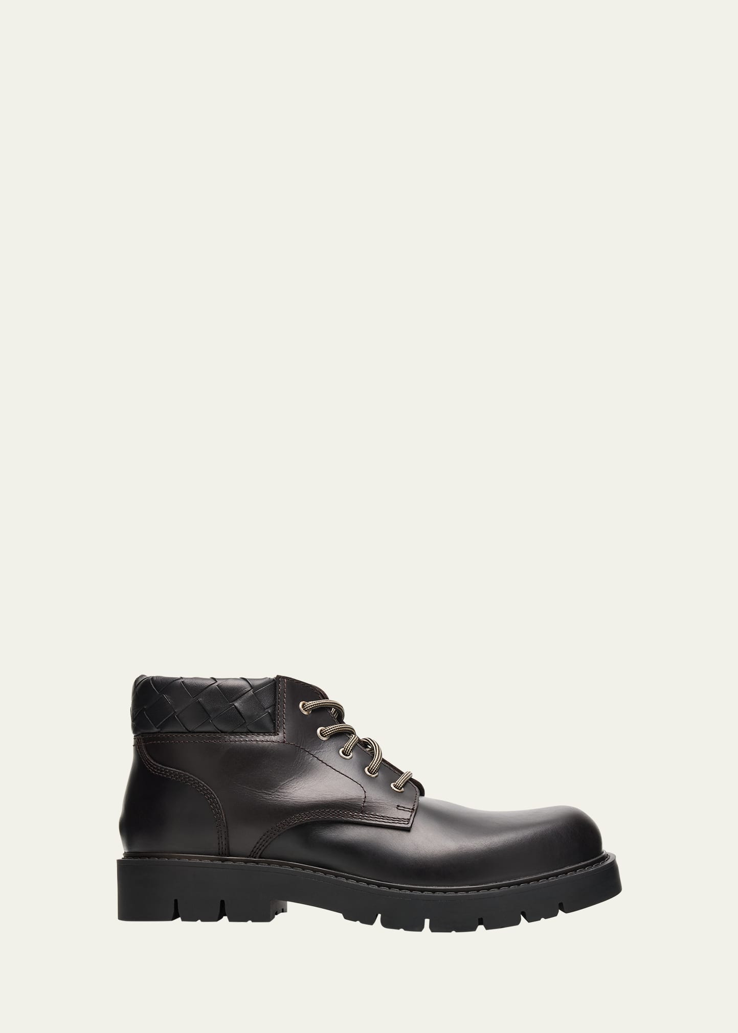 Men's Haddock Intrecciato-Collar Leather Lace-Up Boots - 1