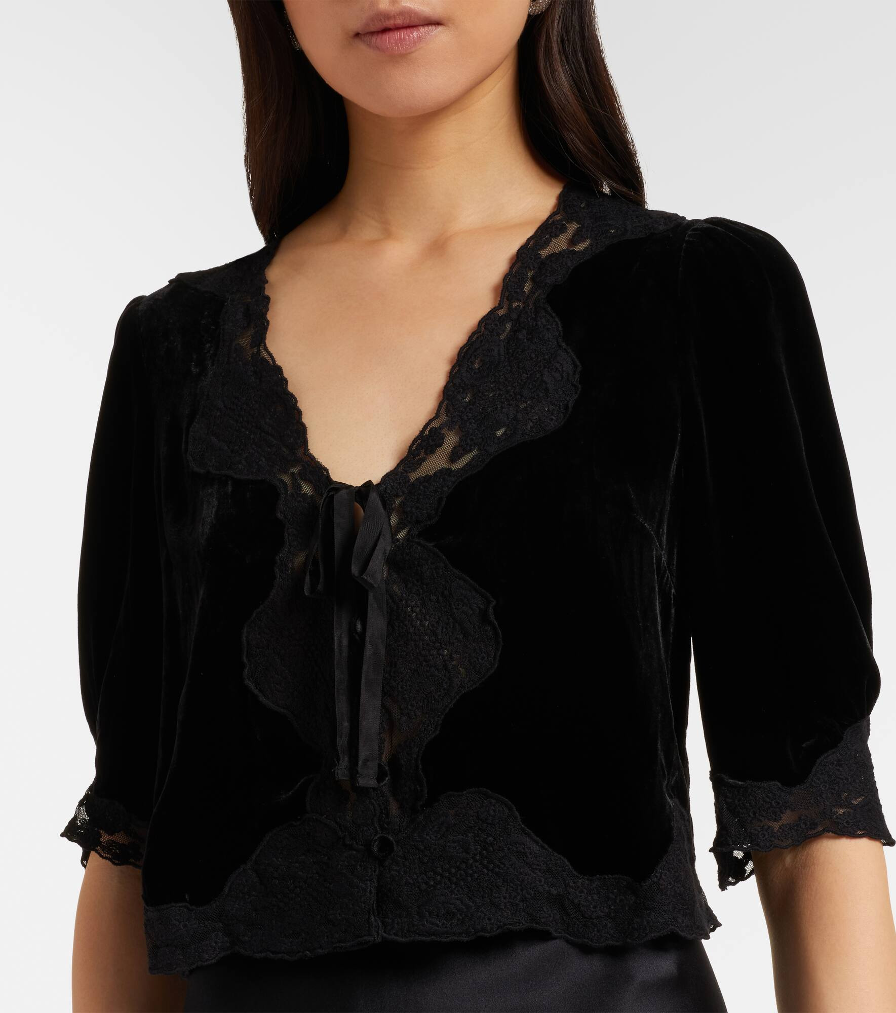Ursula lace-trimmed velvet top - 4