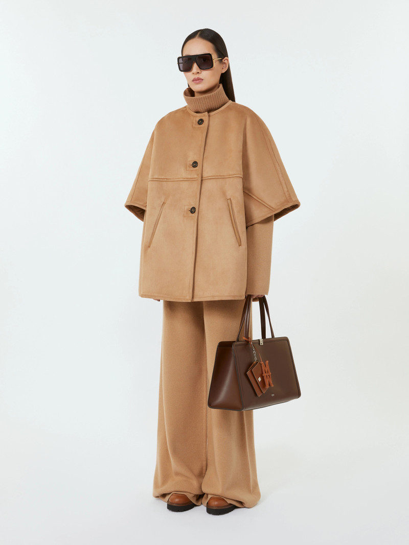 Max Mara Camel teddy and suede effect fabric cape - CAMEL outlook