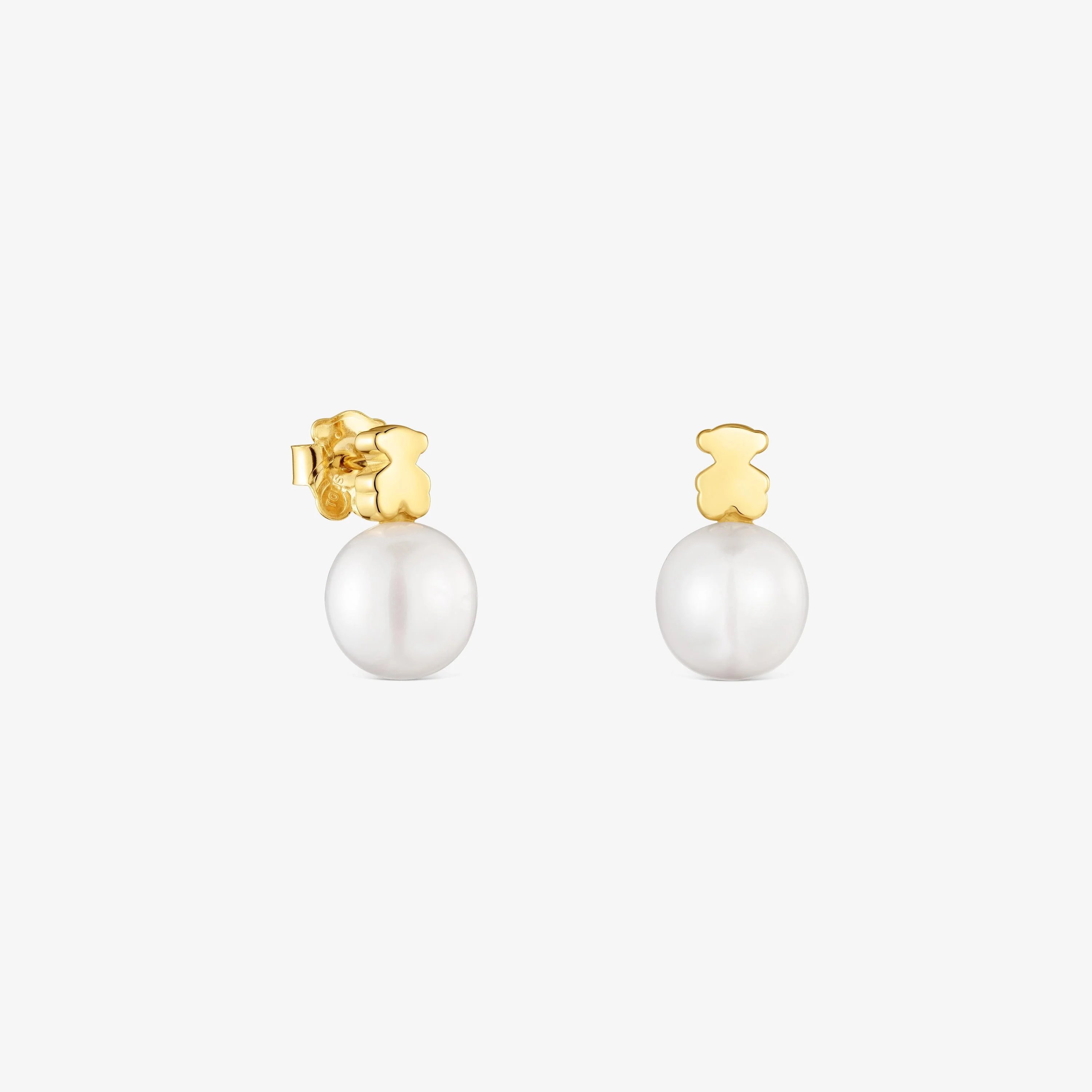 18K solid gold bear-motif Earrings with cultured pearl Sweet Dolls - 1