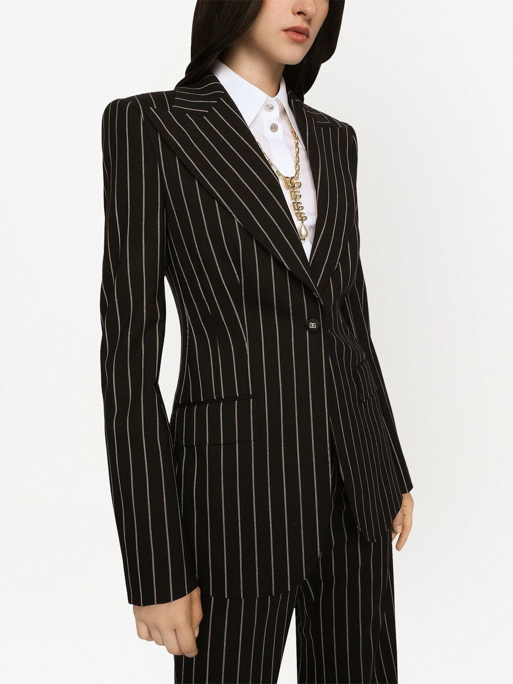 pinstriped single-breasted blazer - 5