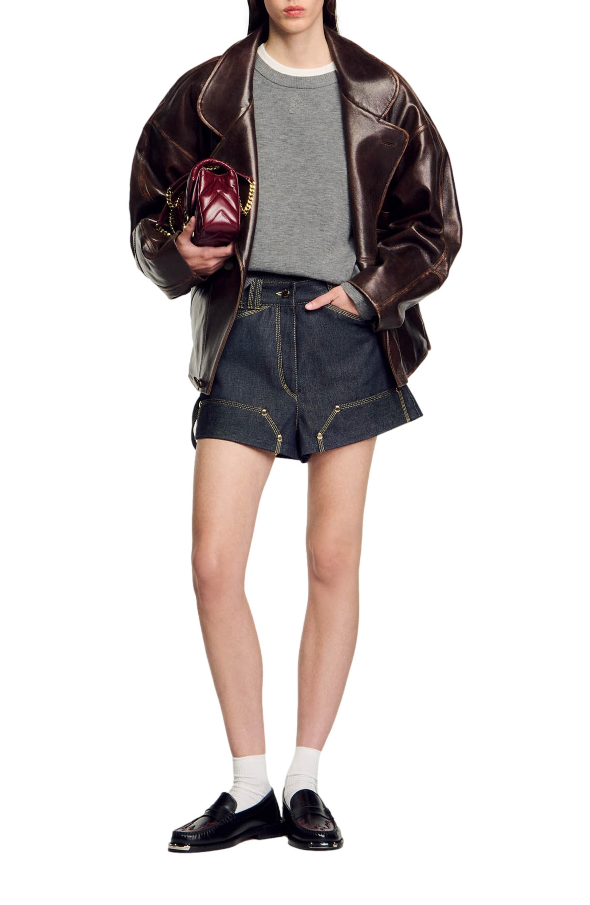 SANDRO Contrast collar sweater in Grey at Nordstrom - 5