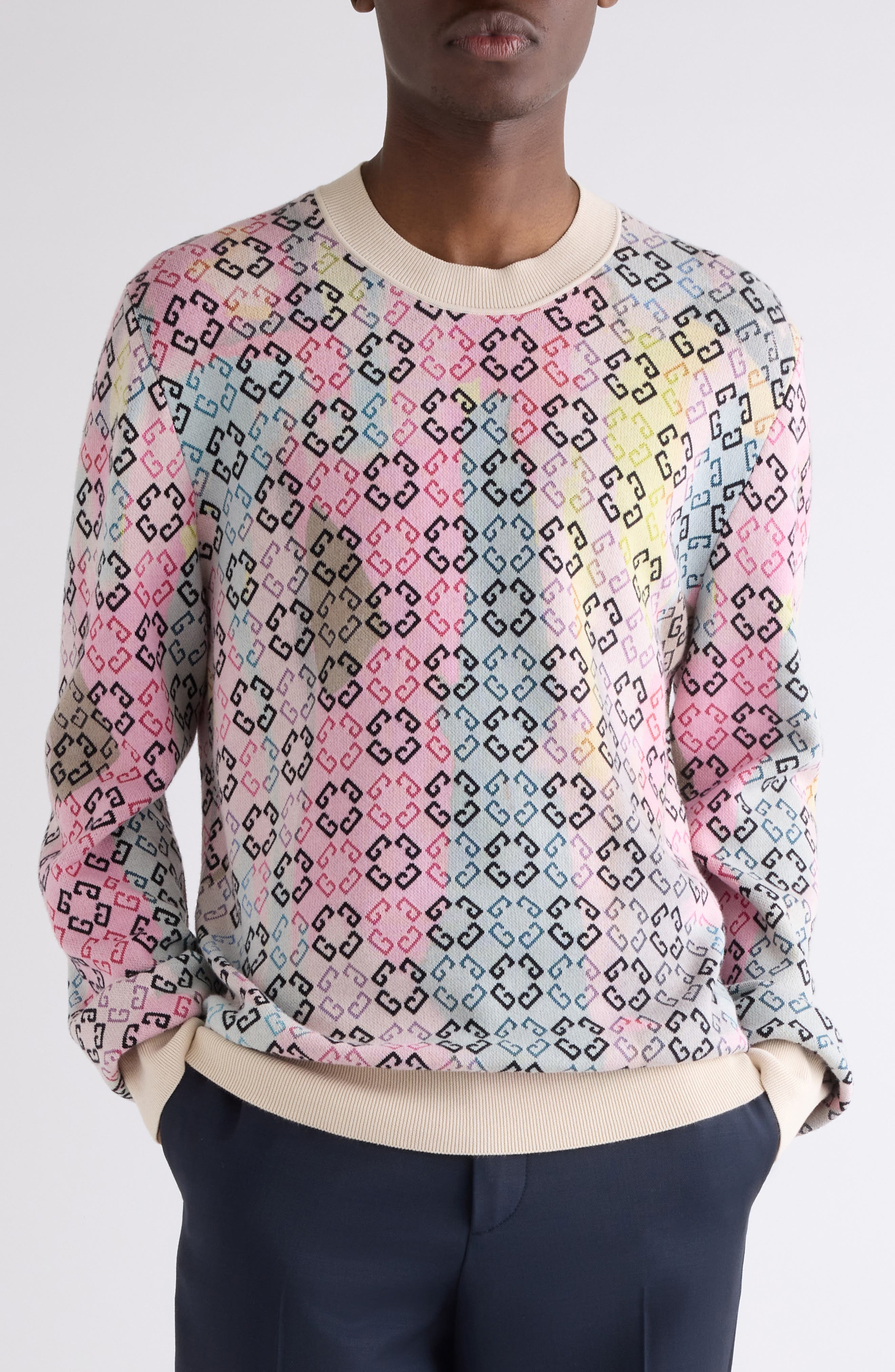 Givenchy Monogram 72 Jacquard Crewneck Sweater in Pink Multicolored at Nordstrom - 1