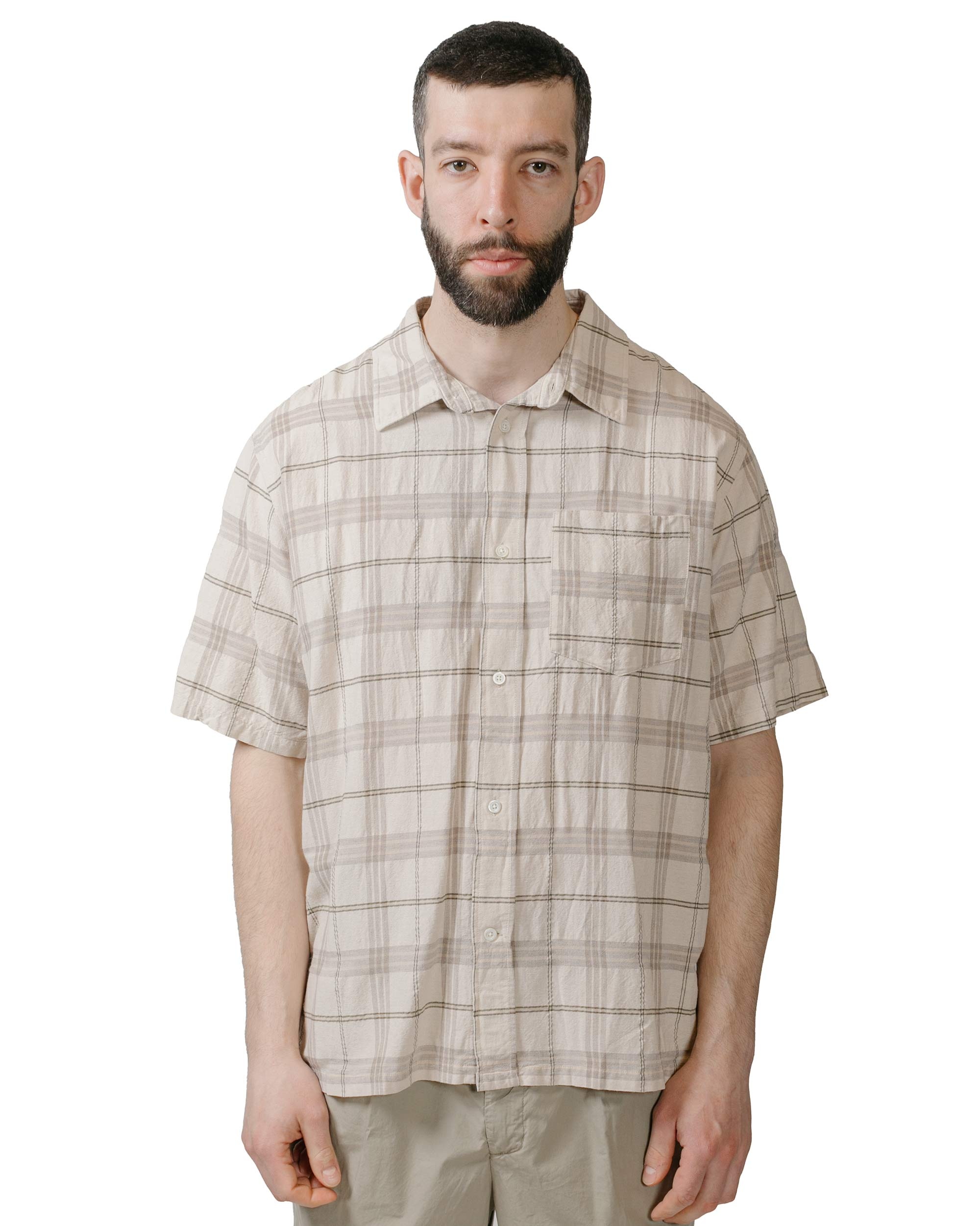 Ivan Relaxed Textured Check SS Shirt Oatmeal - 2