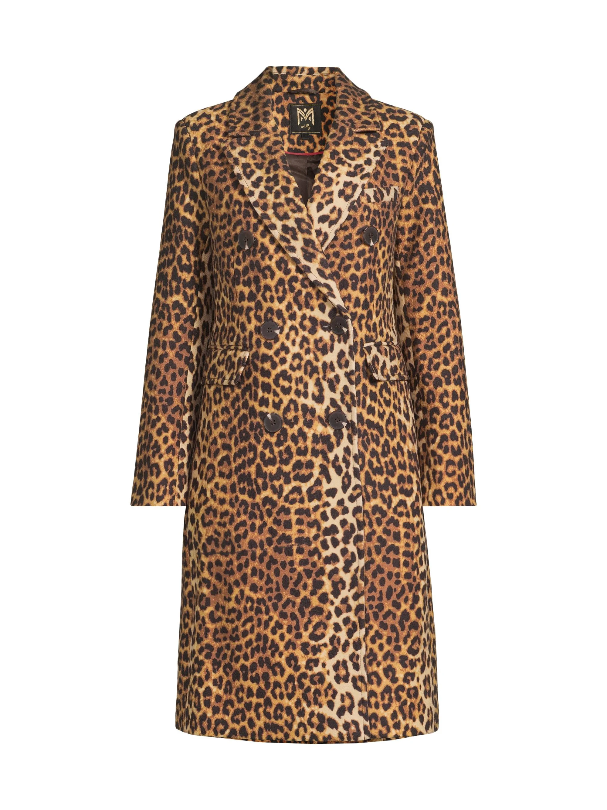 Women's Leopard Double-Breasted Coat - Brown - 1