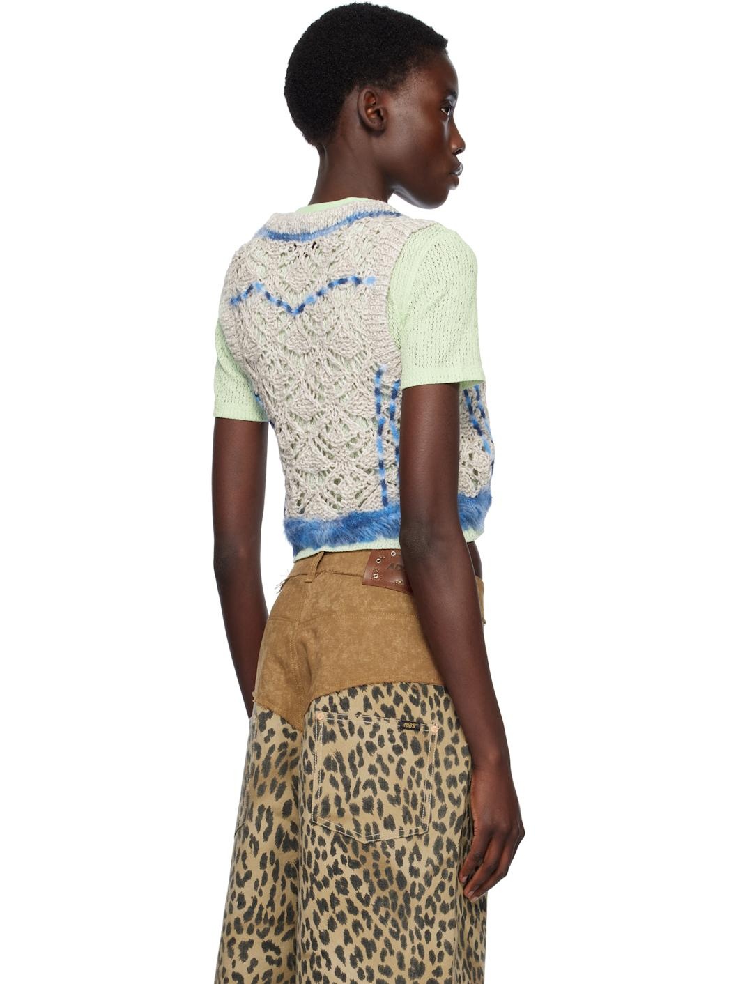 Beige Western Lace-Up Knit Vest - 3