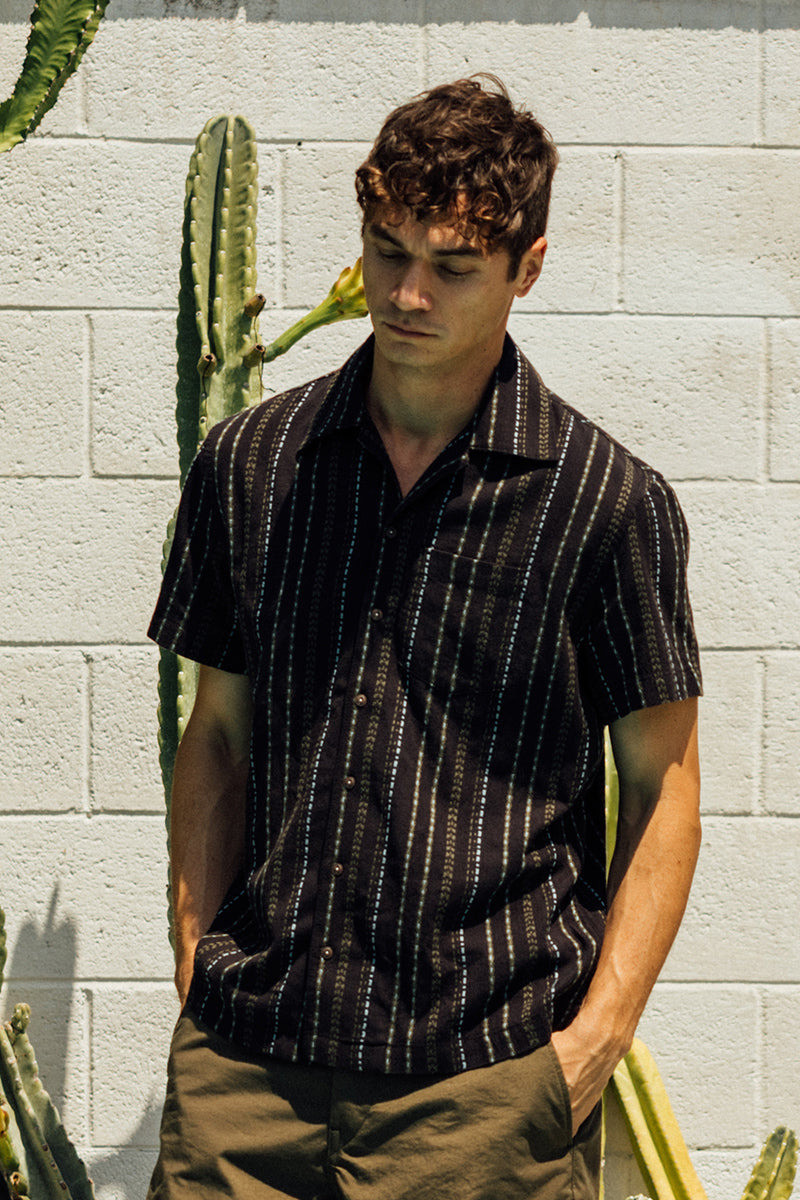 The Wrench Gauze Dobby Stripe Shirt- Black 1