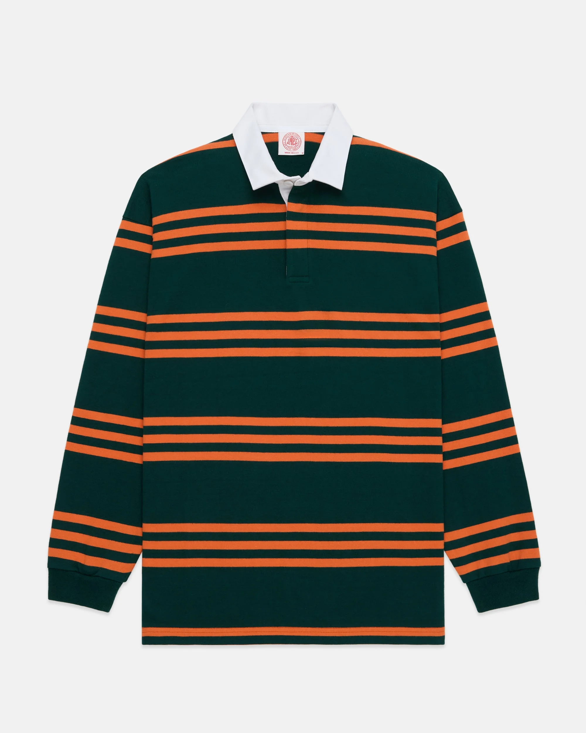 MADE-IN-USA GREEN TRIPLE STRIPE COTTON RUGBY - 1
