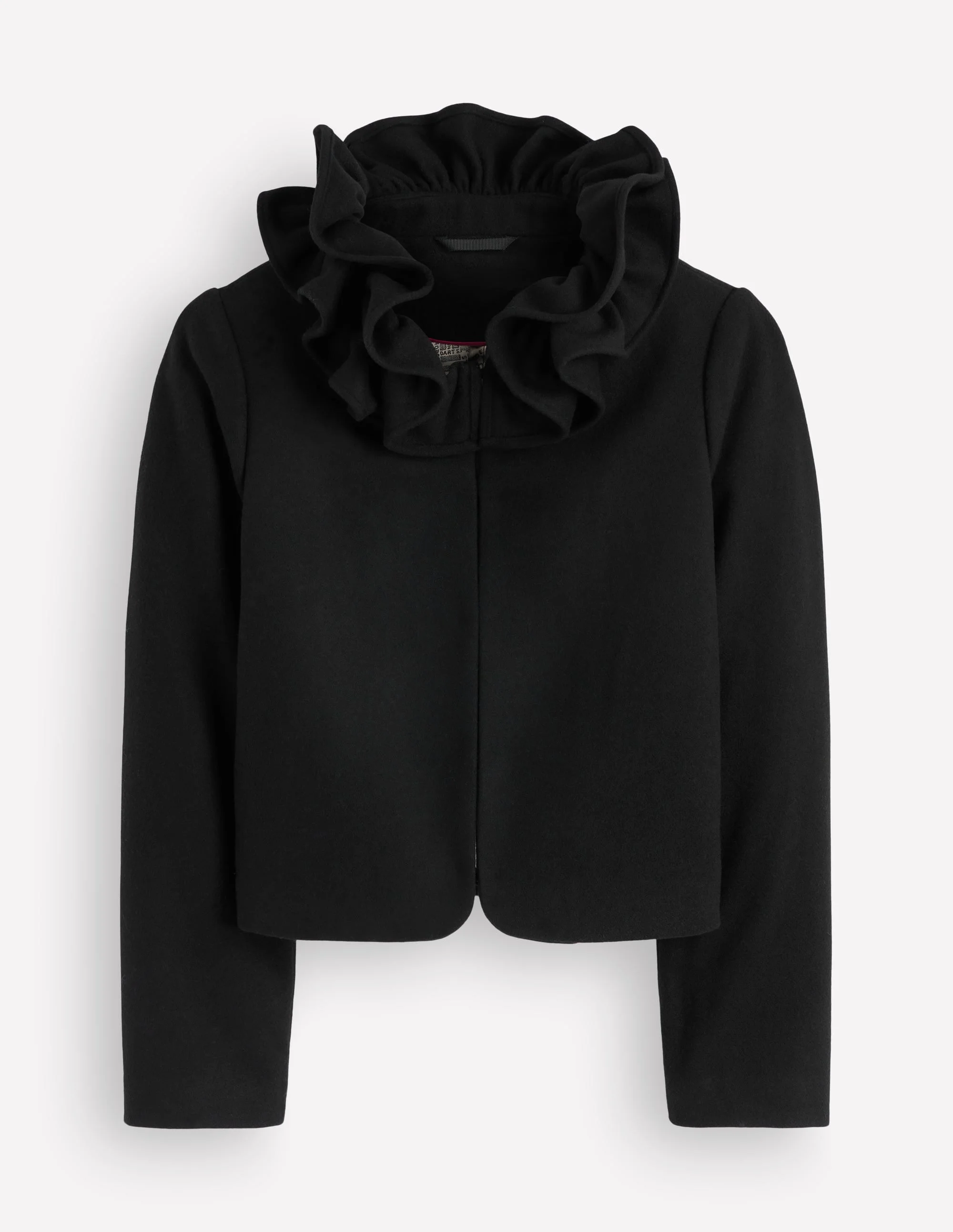 Ruffle Neck Wool Jacket-Black - 1