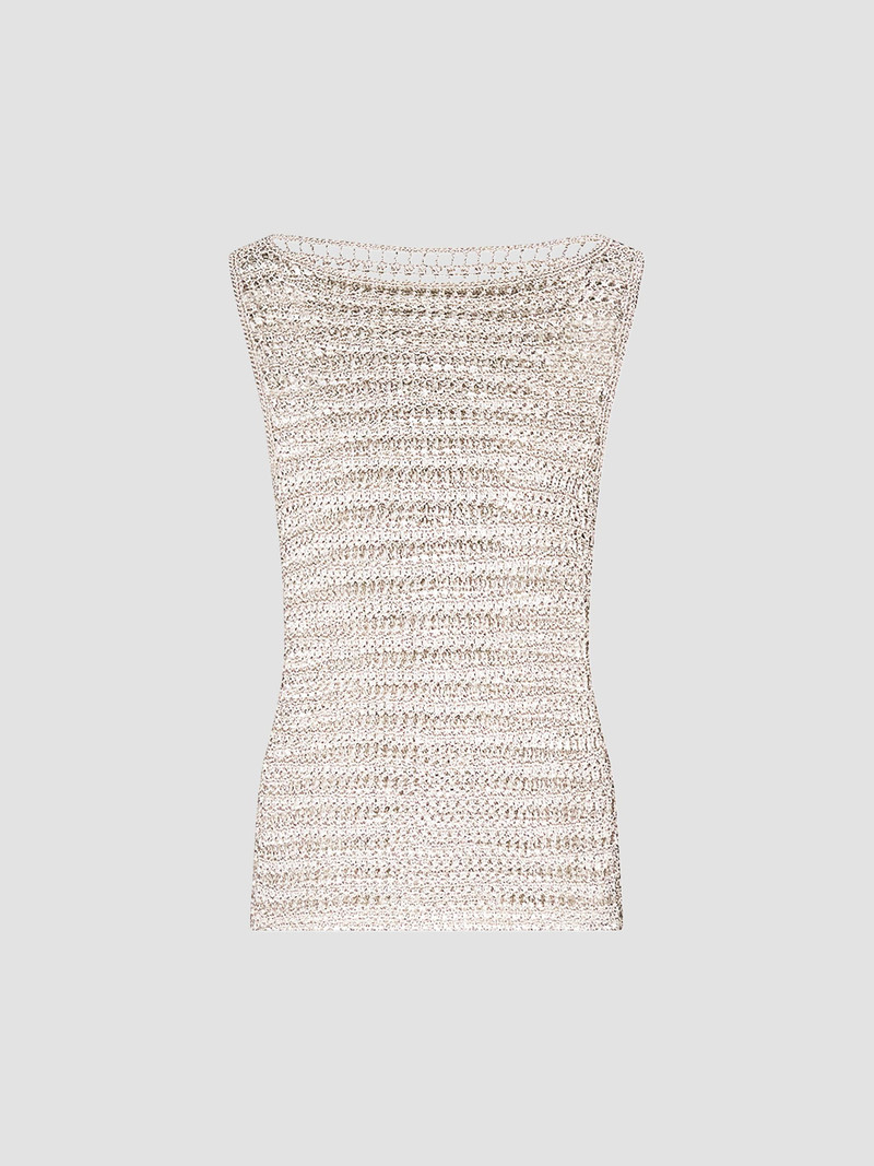 Women's Cleo Metallic Crochet Tank - Sandshell 1