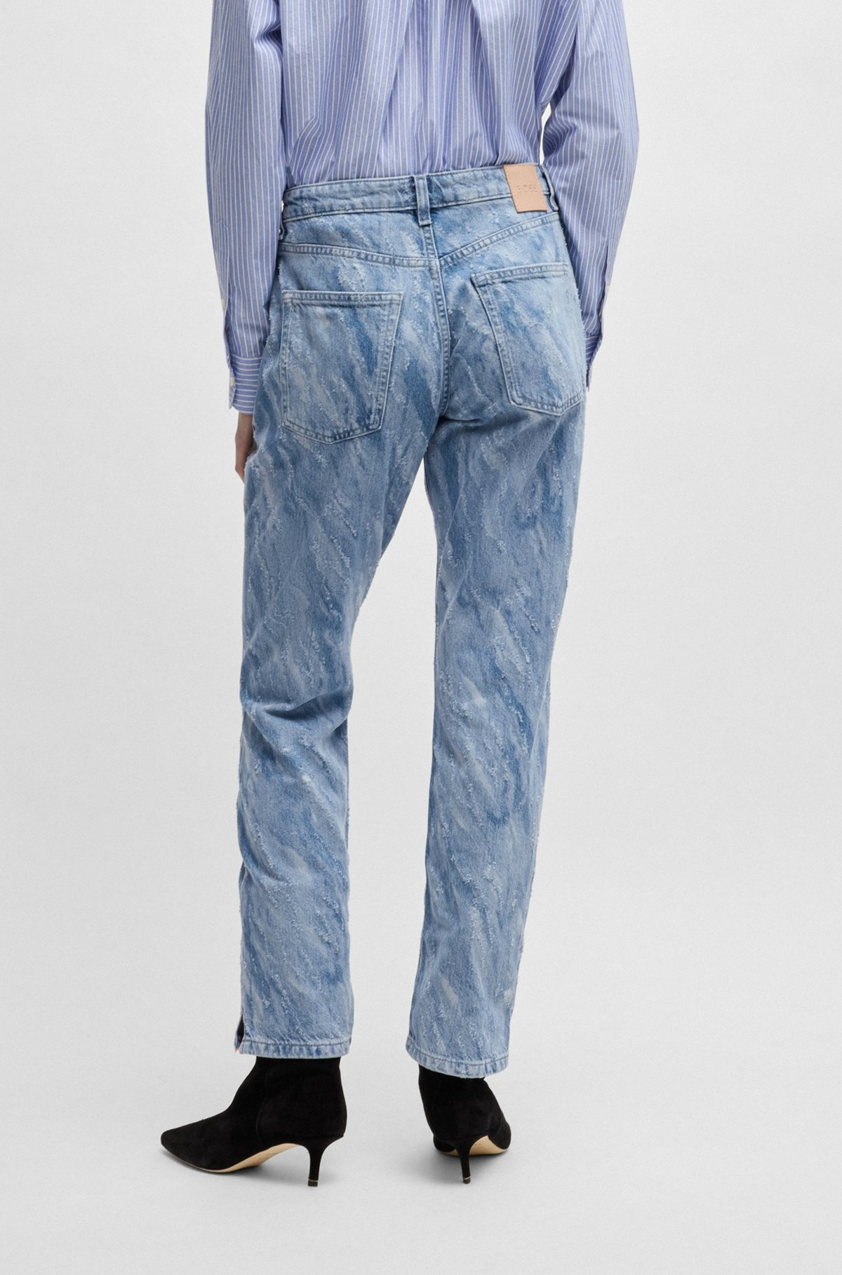 SLIM-FIT JEANS IN LASER-PATTERNED BLUE DENIM - 4