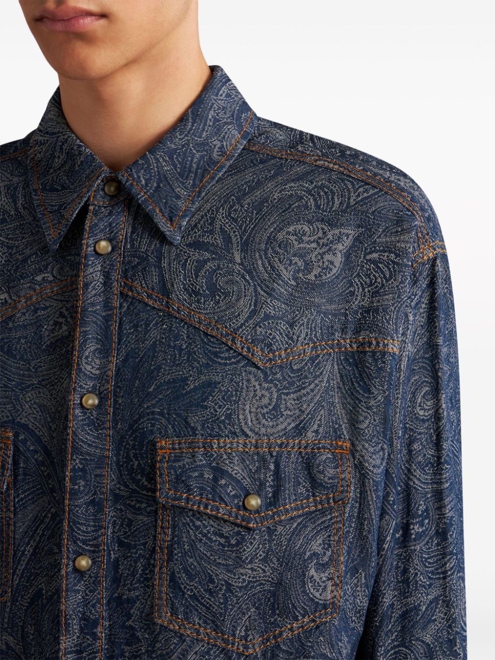 paisley-print denim shirt - 4