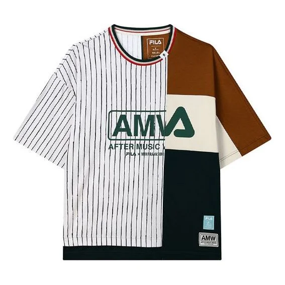 FILA x MIHARA YASUHIRO/ Crossover Stripe Splicing Contrasting Colors Round Neck Loose Short Sleeve C - 1