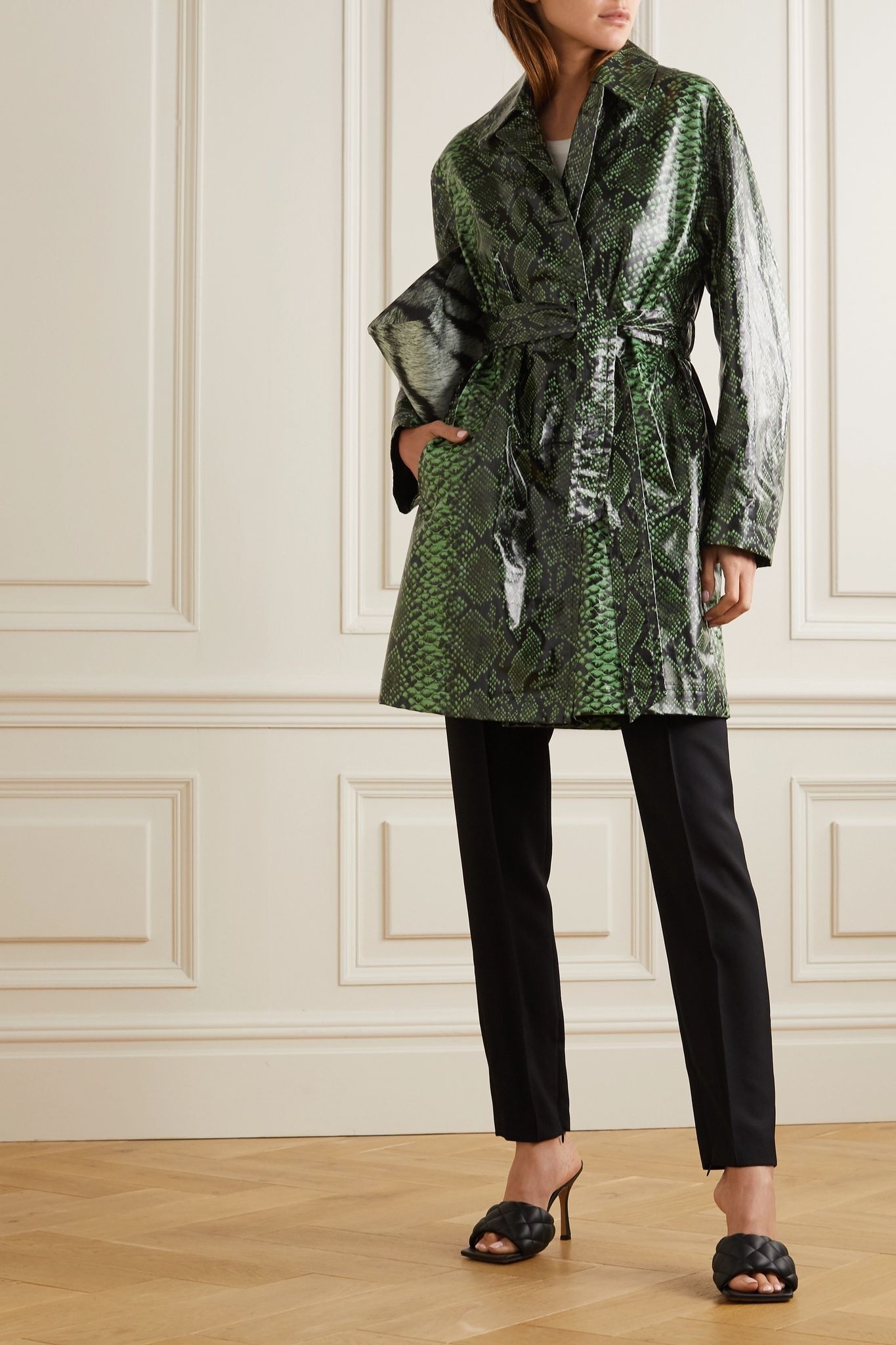 Snake-print coated cotton-blend trench coat - 2