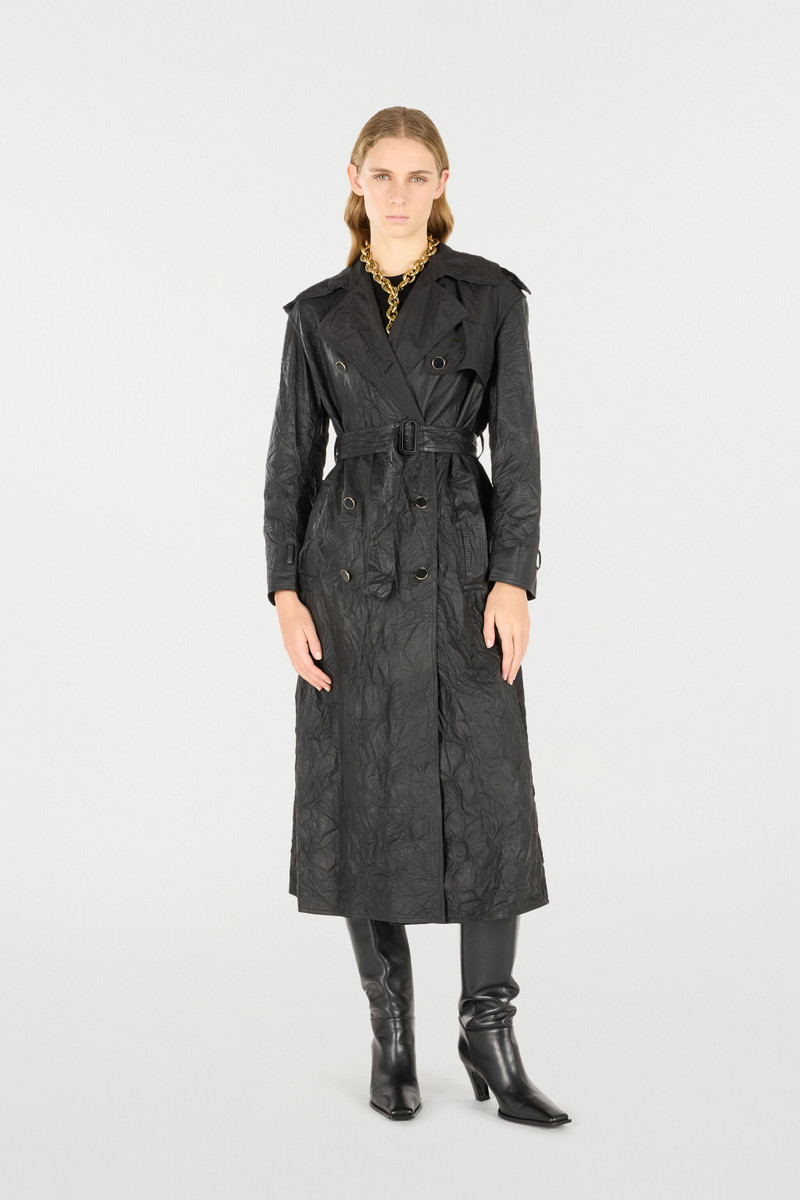 Long Crinkle-Effect Trench Coat 3