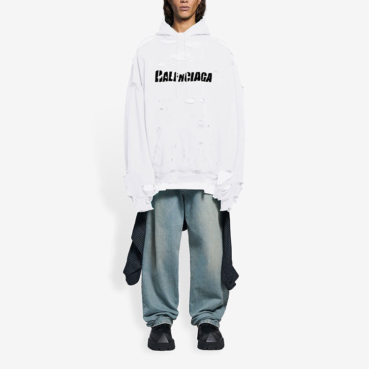 Balenciaga Caps Destroyed Hoodie 'White' 659403TKVB69040 - 3