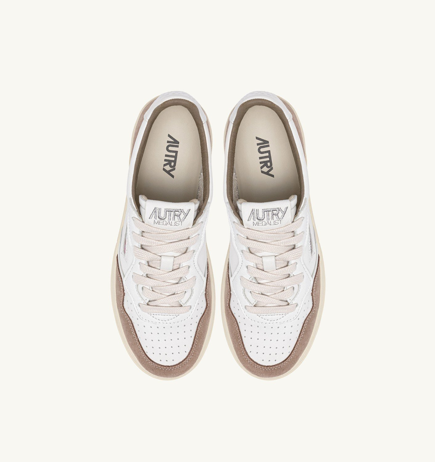 MEDALIST LOW SNEAKERS IN WHITE LEATHER AND TOBACCO SUEDE - 5