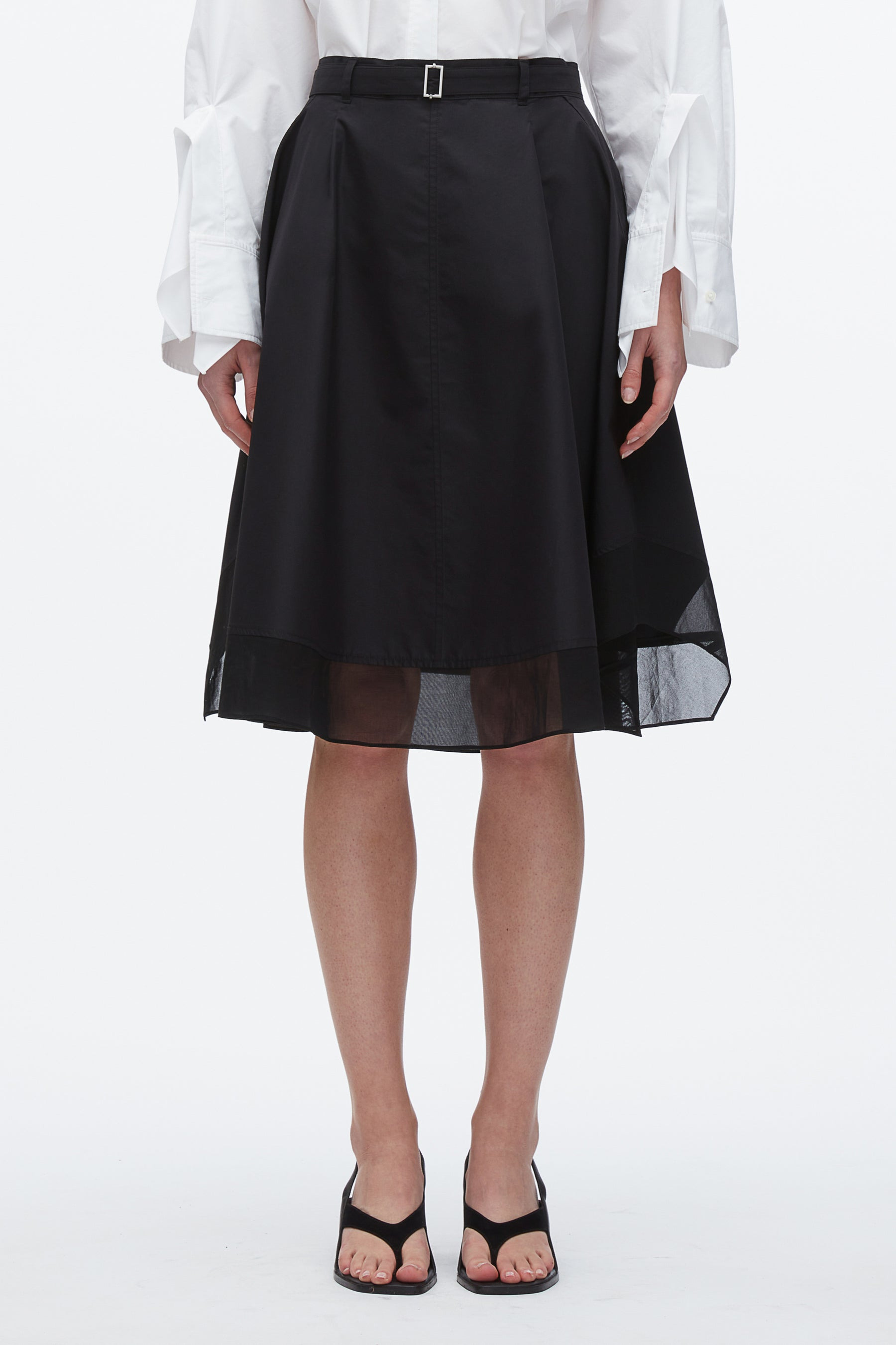 Belted Flounce Skirt with Chiffon Combo - 3