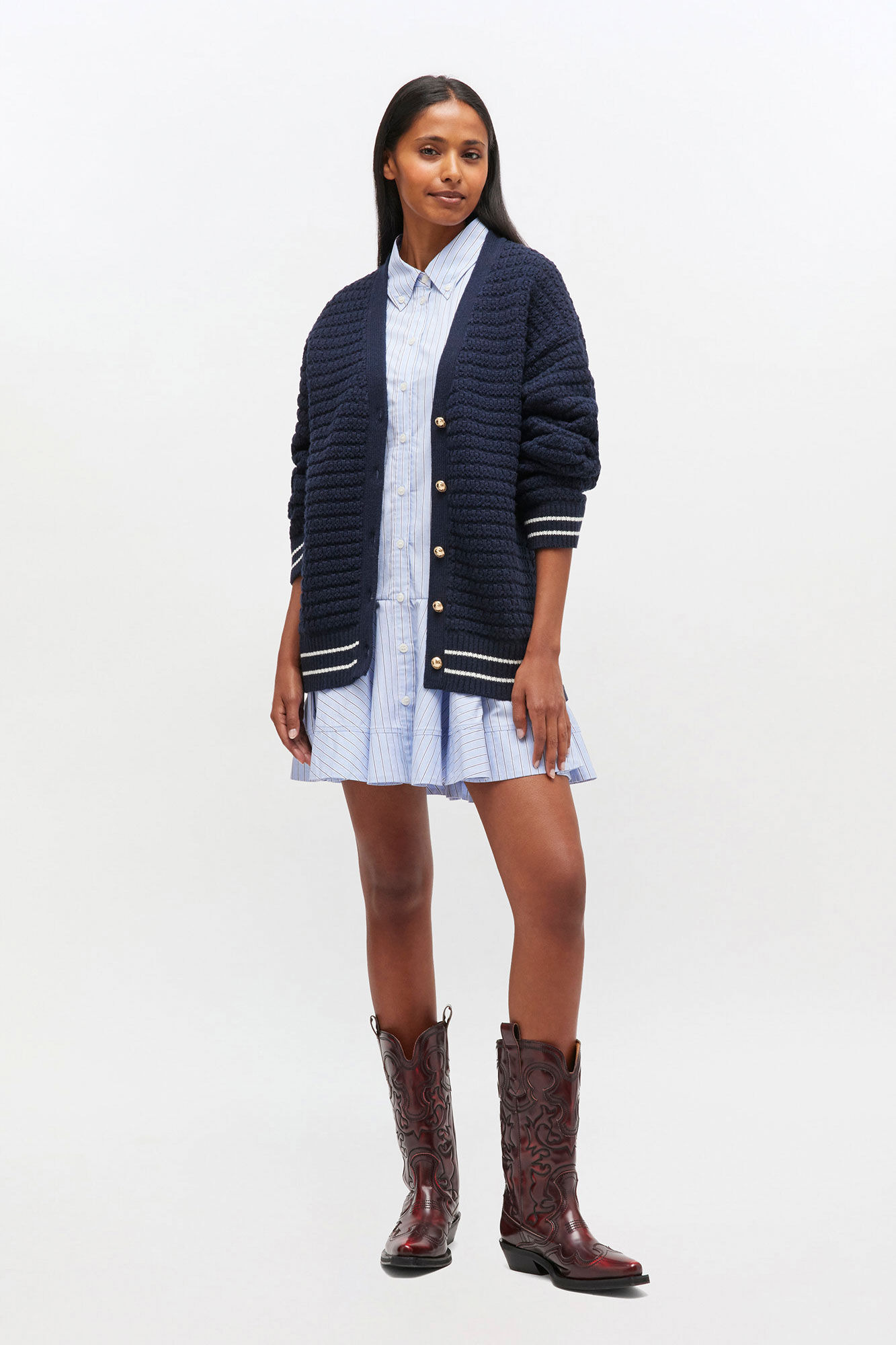 DARK BLUE WOOL CARDIGAN - 2