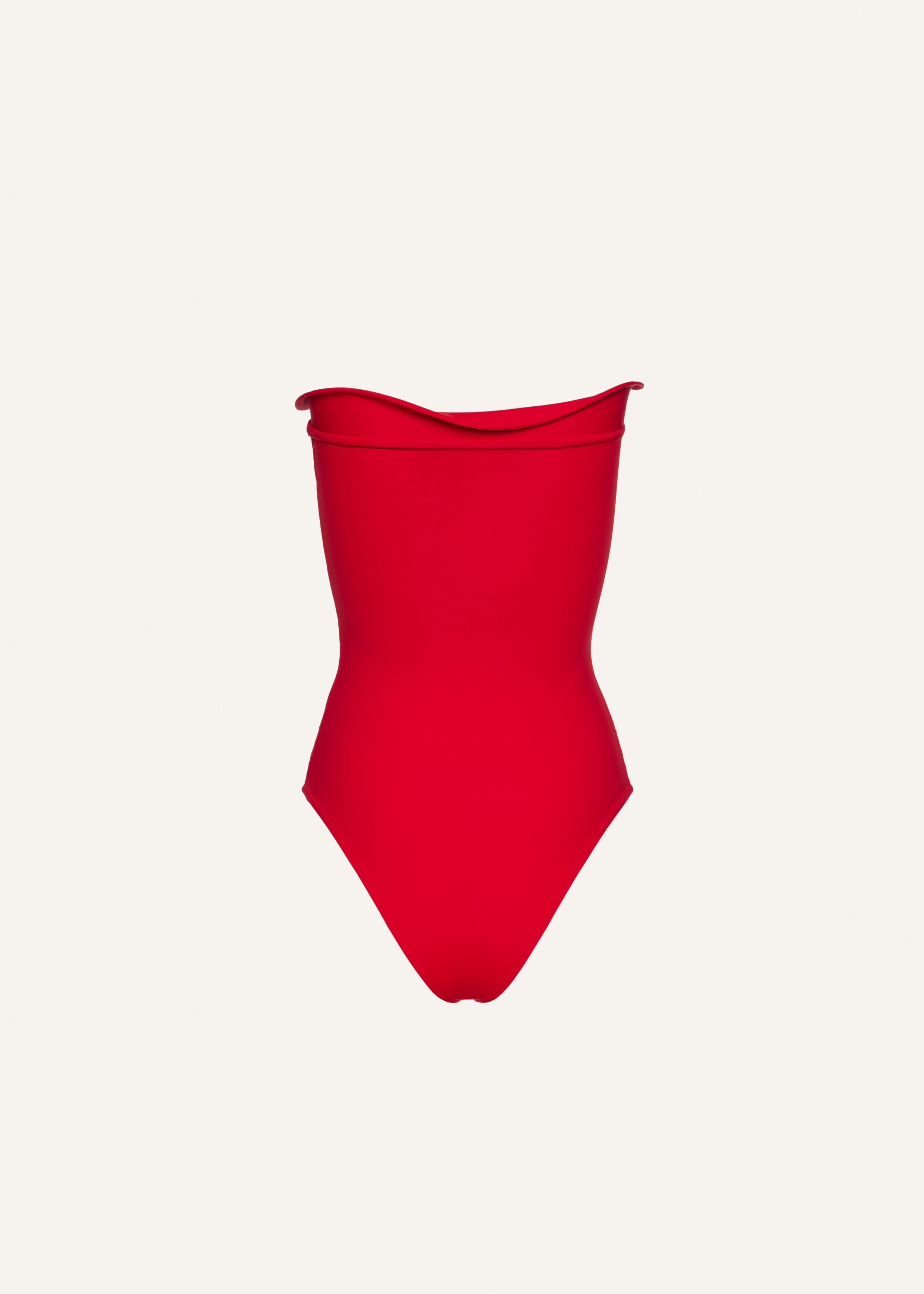 Sculptural rose bustier swimsuit in red - 2
