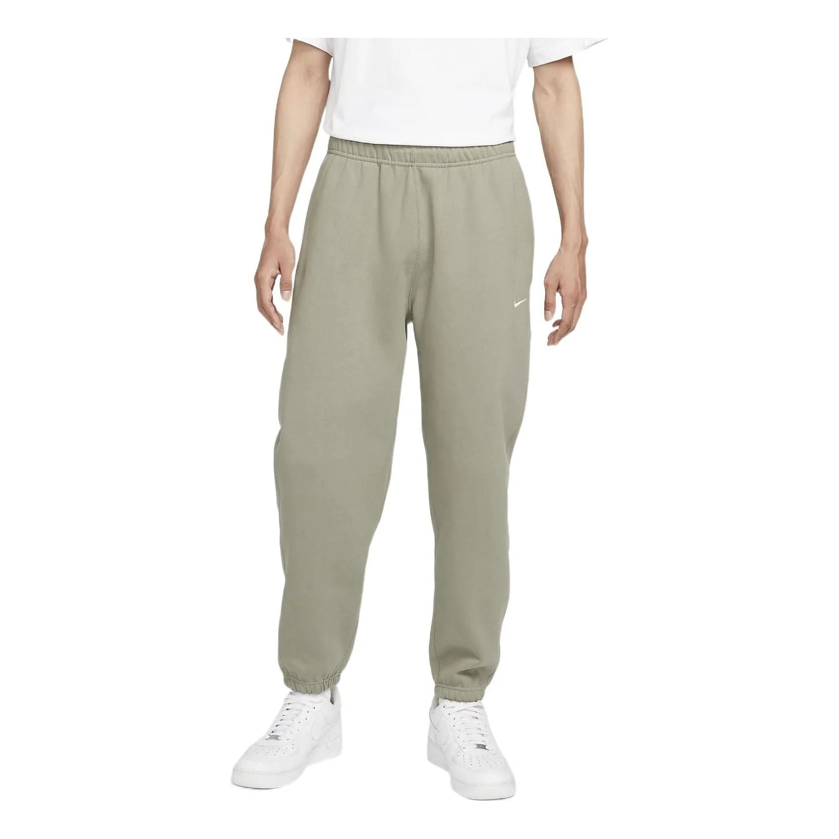 Men's Nike Solo Swoosh Elastic Waistband Solid Color Bundle Feet Fleece Sports Pants/Trousers/Jogger - 1
