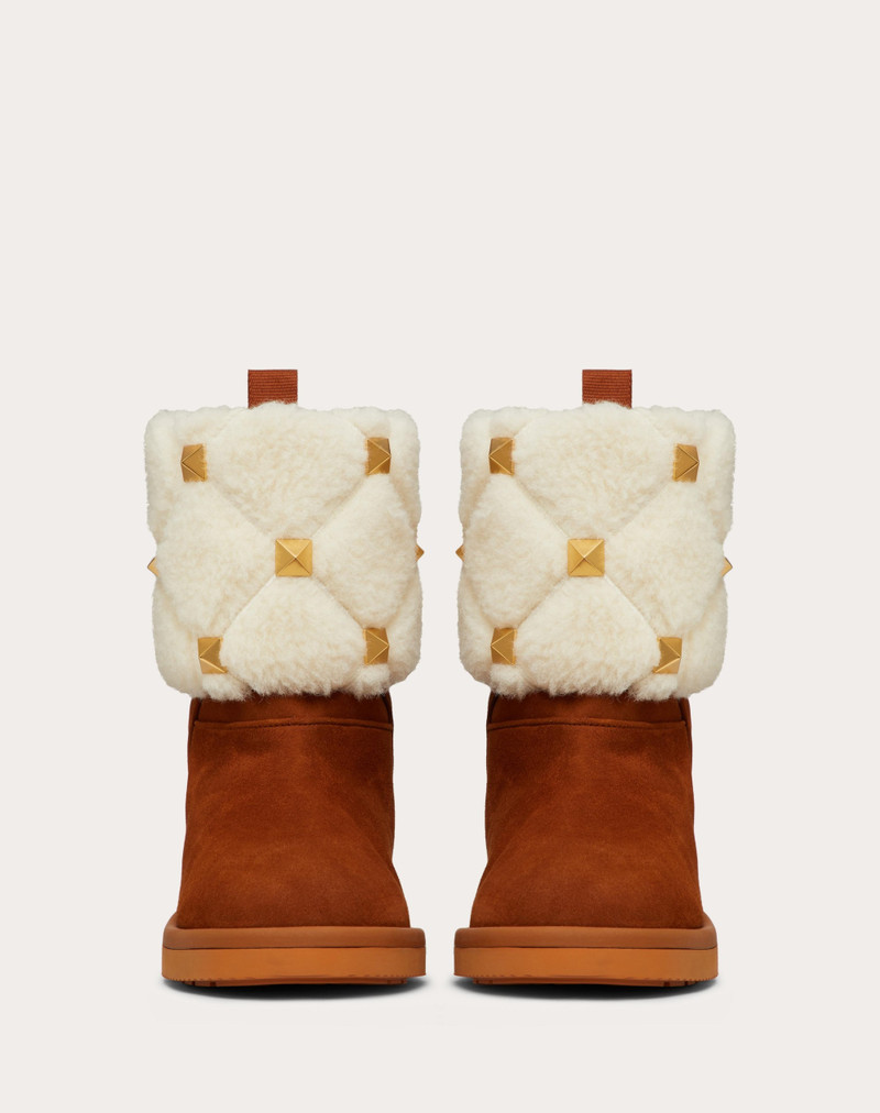 ROMAN STUD QUILTED ANKLE BOOT IN SPLIT LEATHER AND WOOL 20MM 4