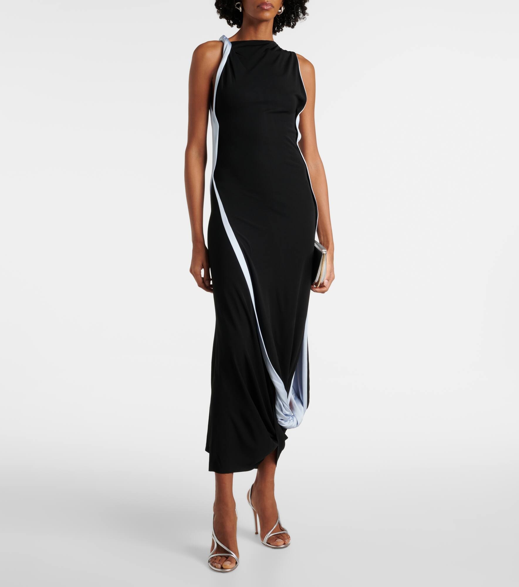 Asymmetric draped jersey midi dress - 7