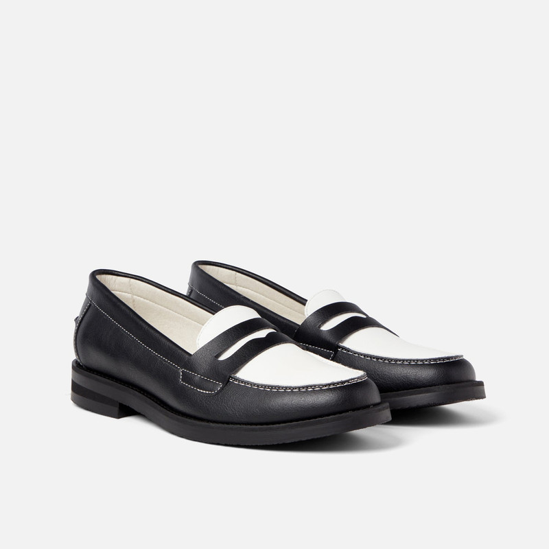 Wilde Black + White Vegan Penny Loafer - Women's 3