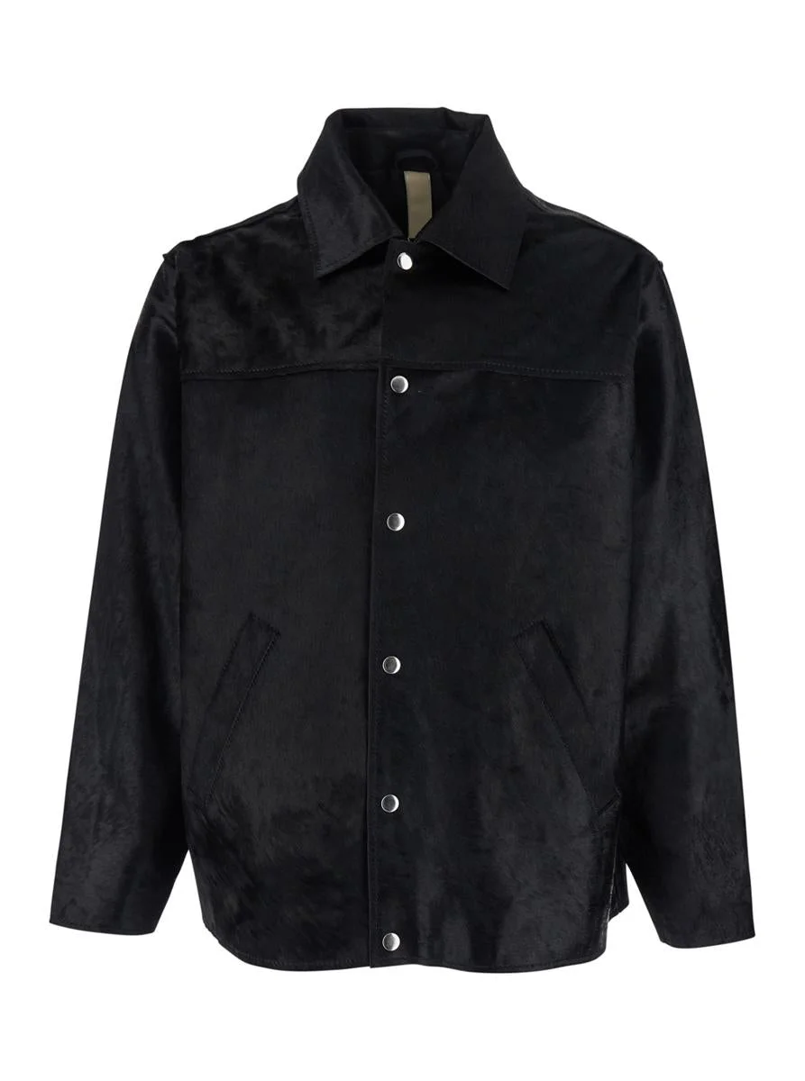 Sunflower Black Jacket With Wide Collar And Dropped Shoulders In Cavallino Leather Man - 1