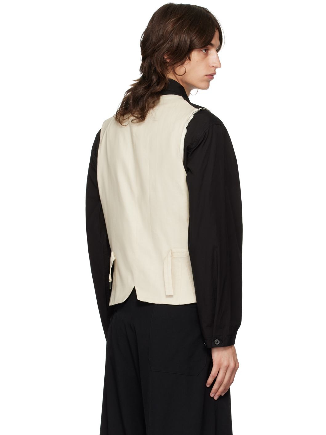 Black Notched Lapel Gabardine Waistcoat - 3