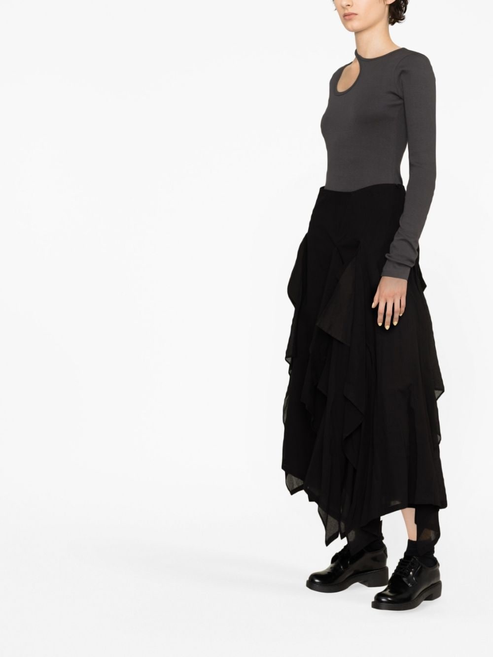 asymmetric tiered cotton midi skirt - 4