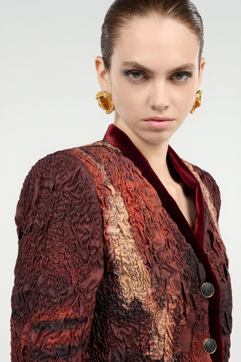 Red Silk Jacket With Marble Print 5