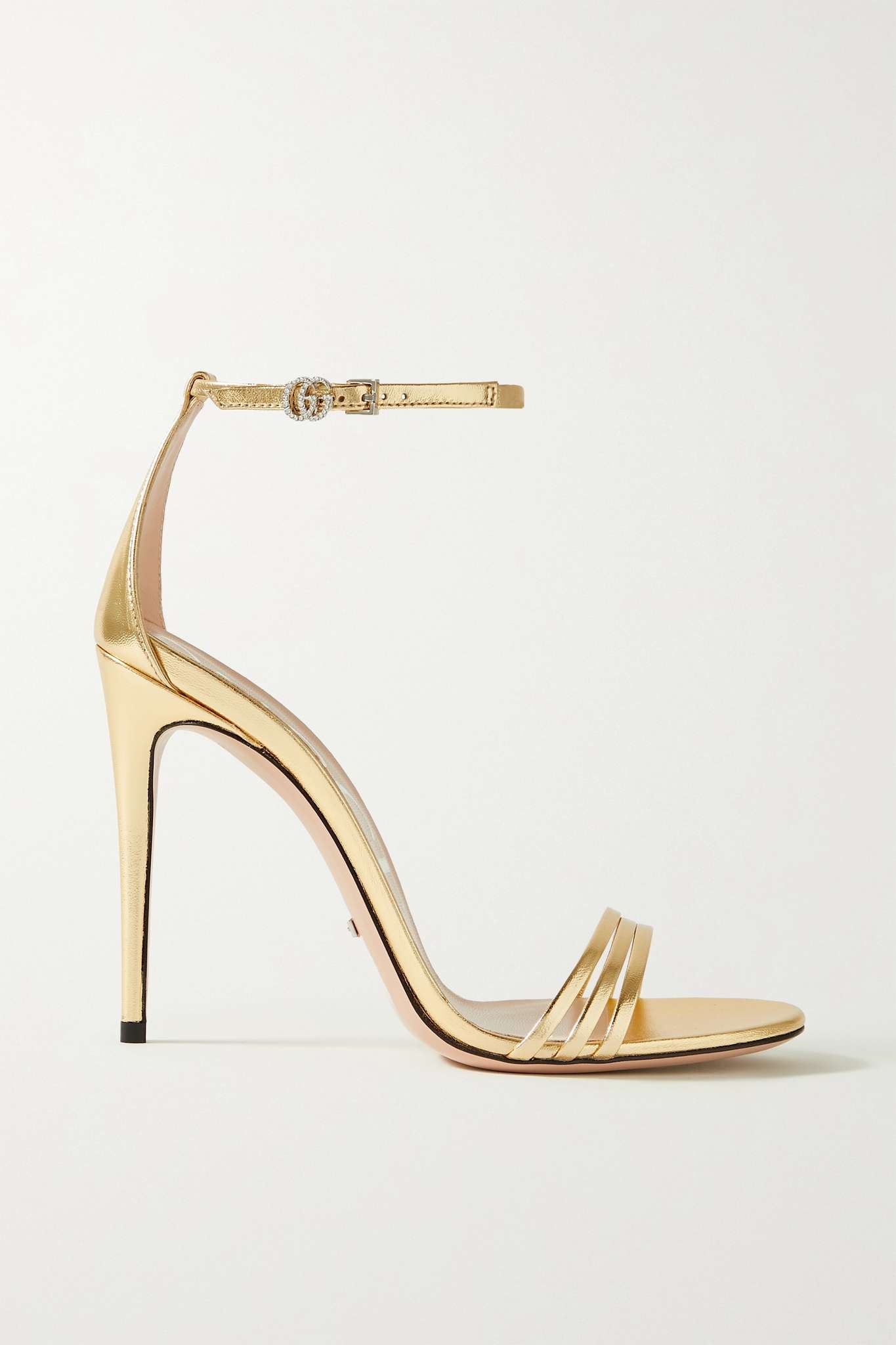 Crystal-embellished metallic leather sandals - 1