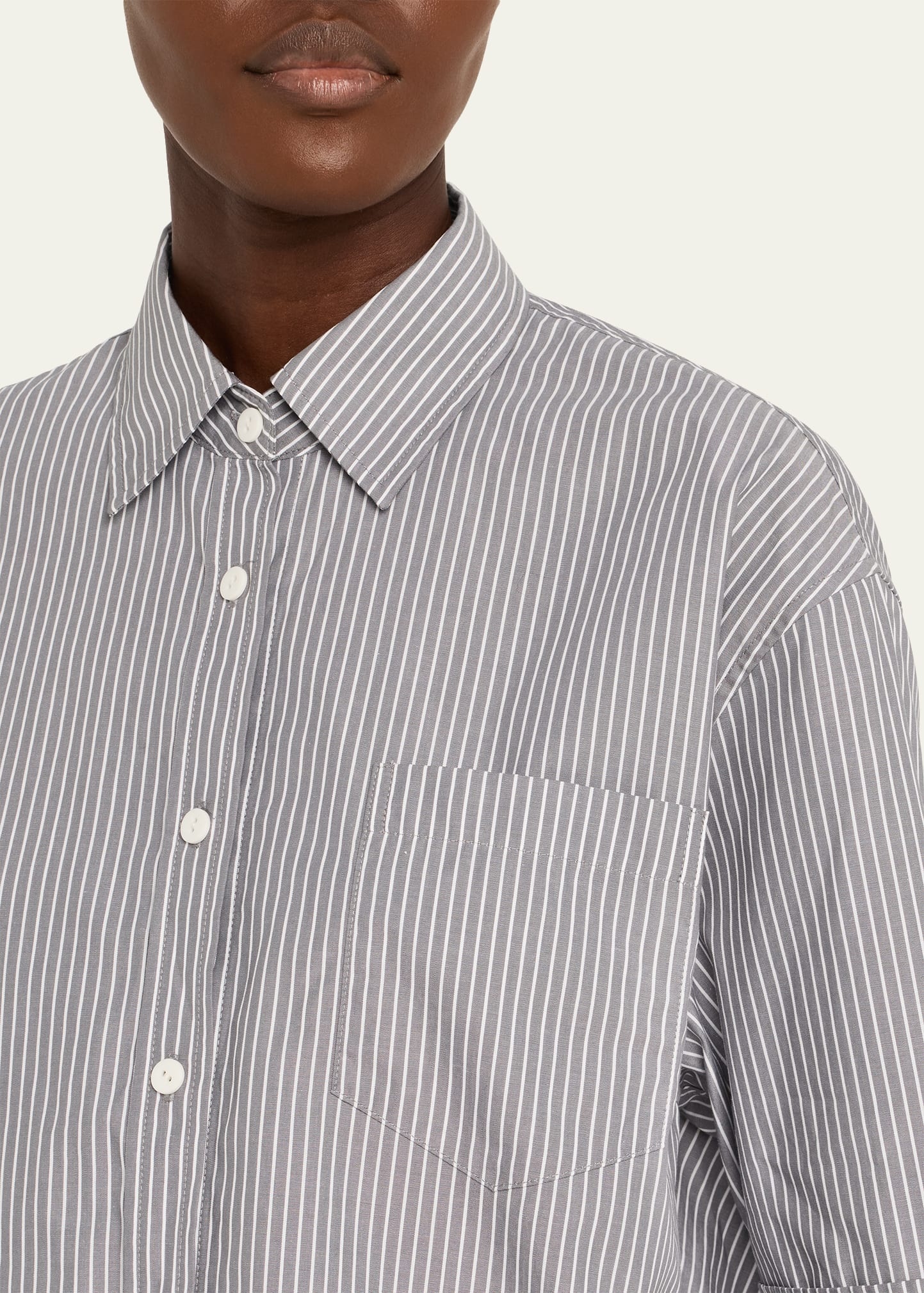 Railroad Stripe Cropped Oversized Shirt - 5