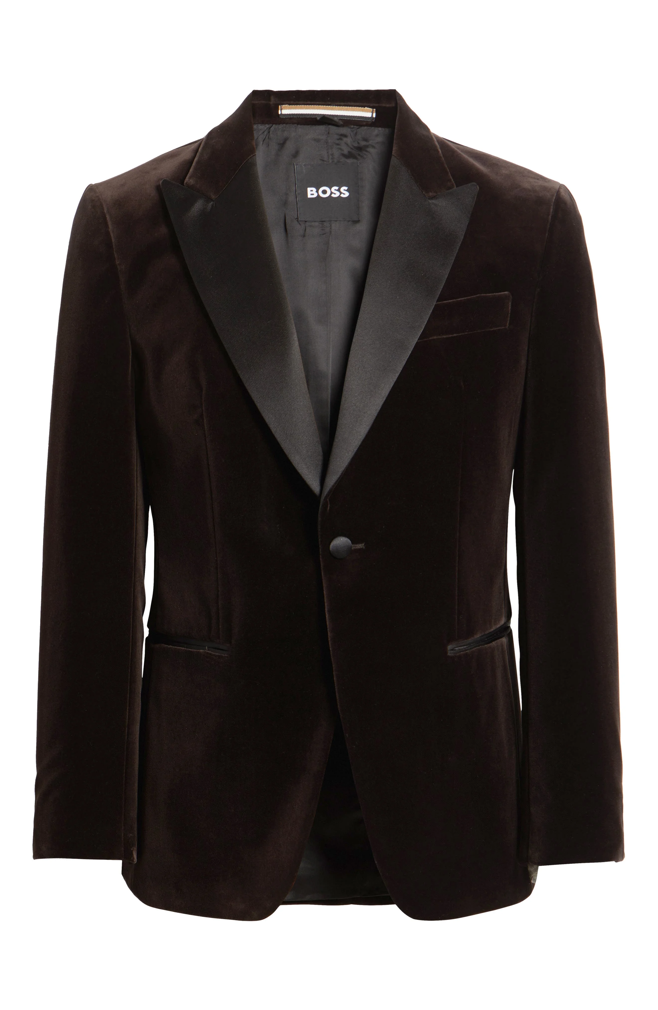 BOSS Hutson Cotton Velvet Dinner Jacket in Dark Brown at Nordstrom - 1