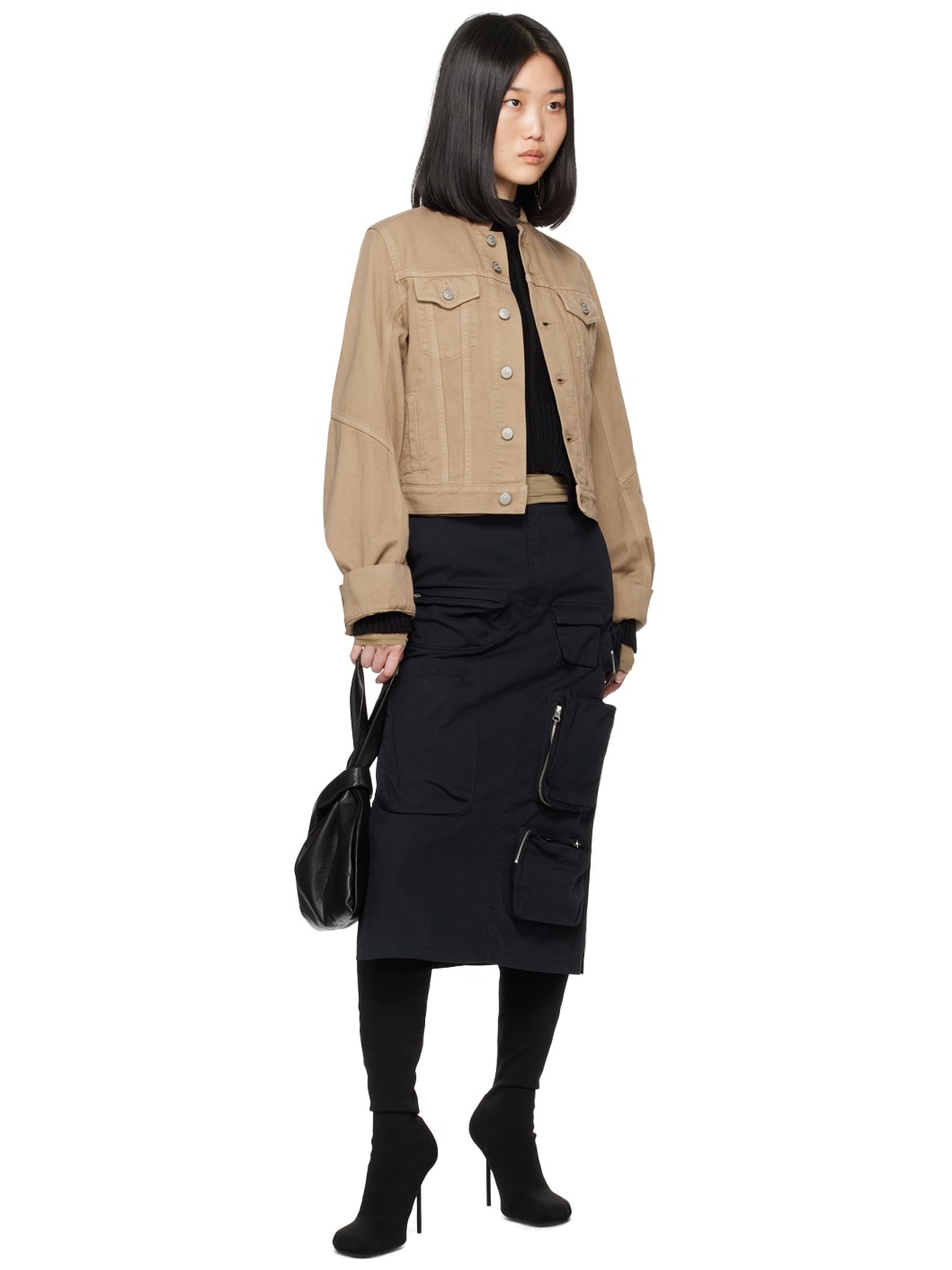 Black Pocket Midi Skirt - 4