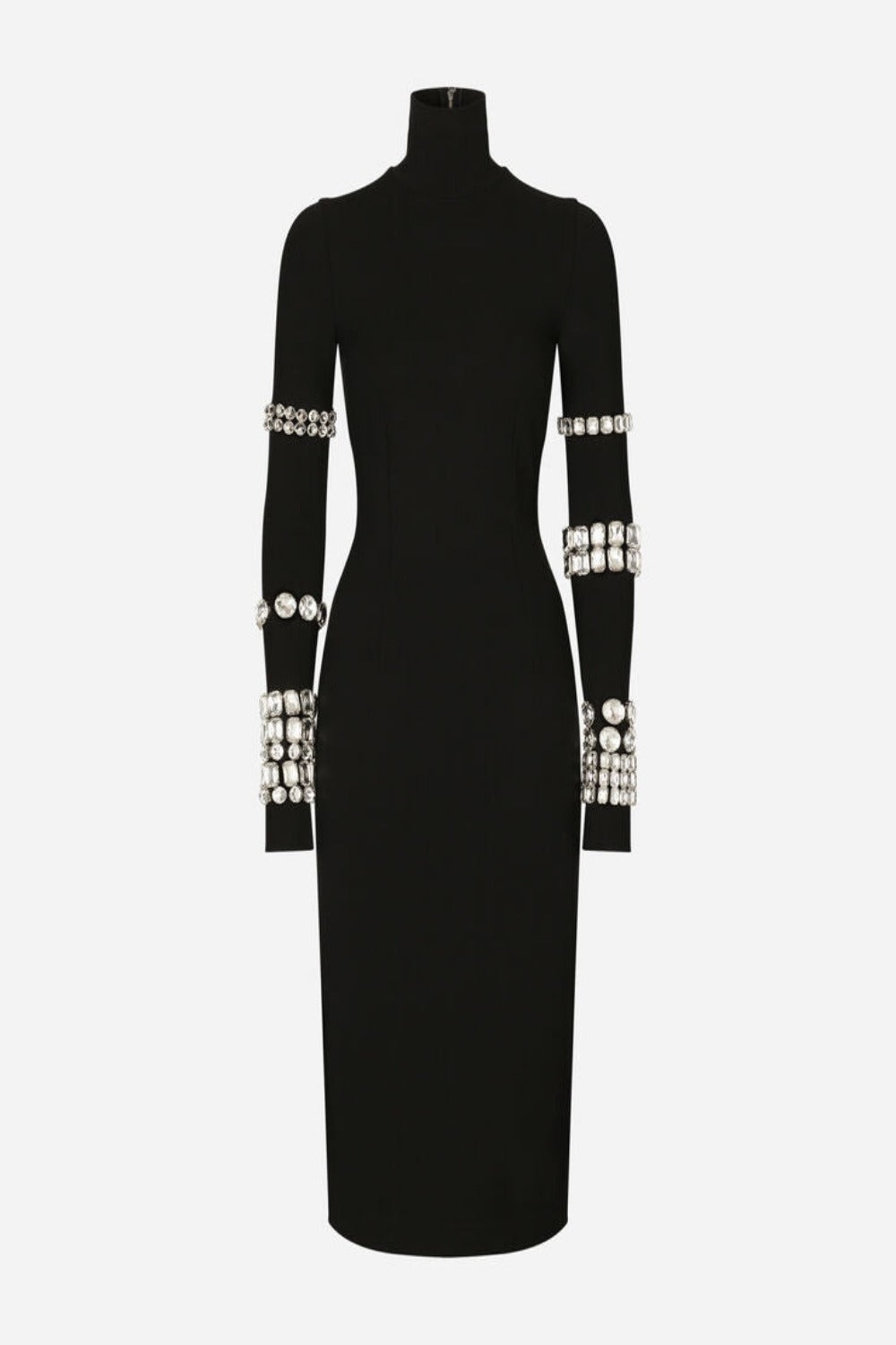 KIM DOLCE&GABBANA Calf-length dress in jersey Milano rib with rhinestones - 1