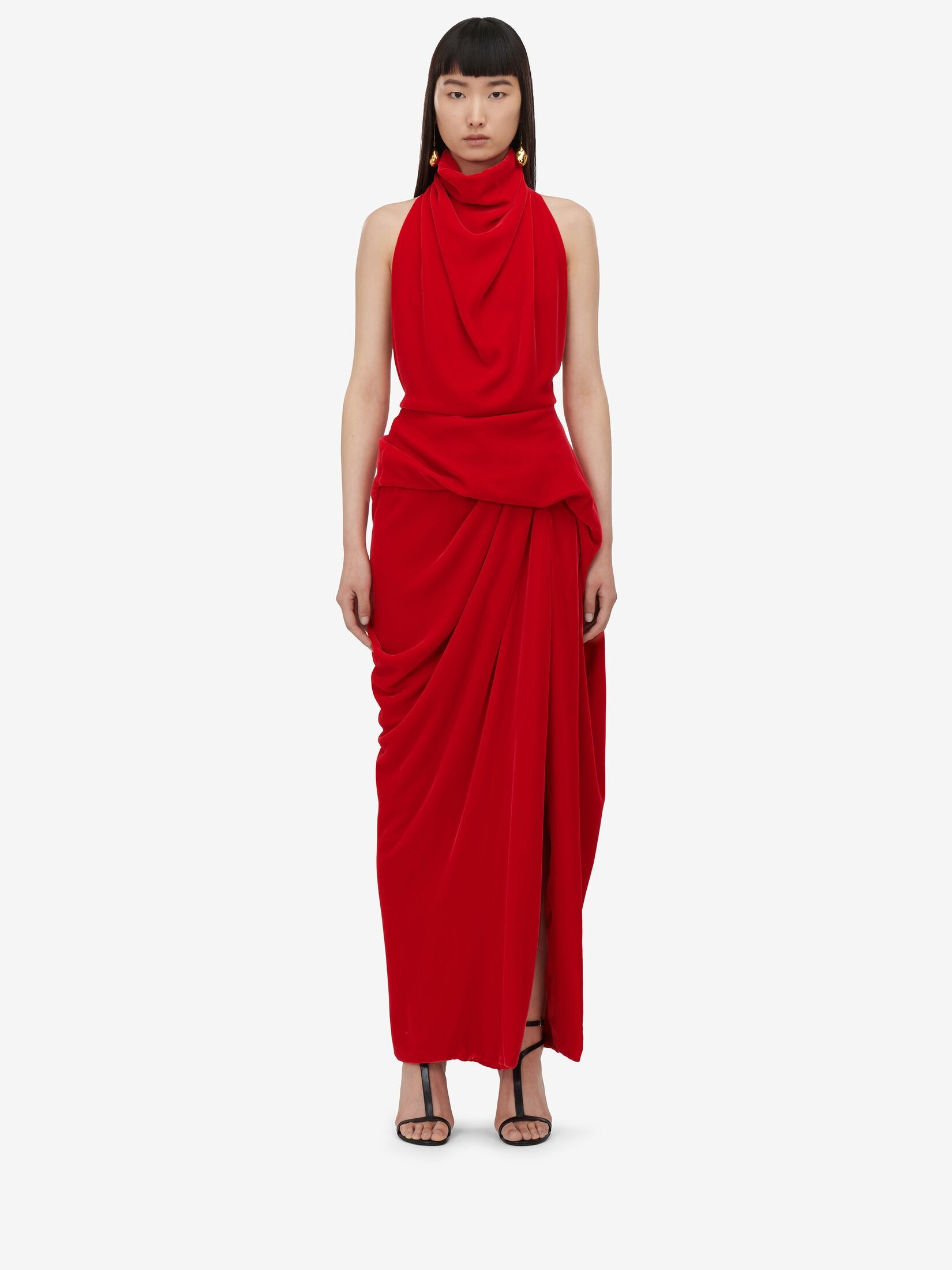 Women's Draped Evening Dress in Lust Red - 2