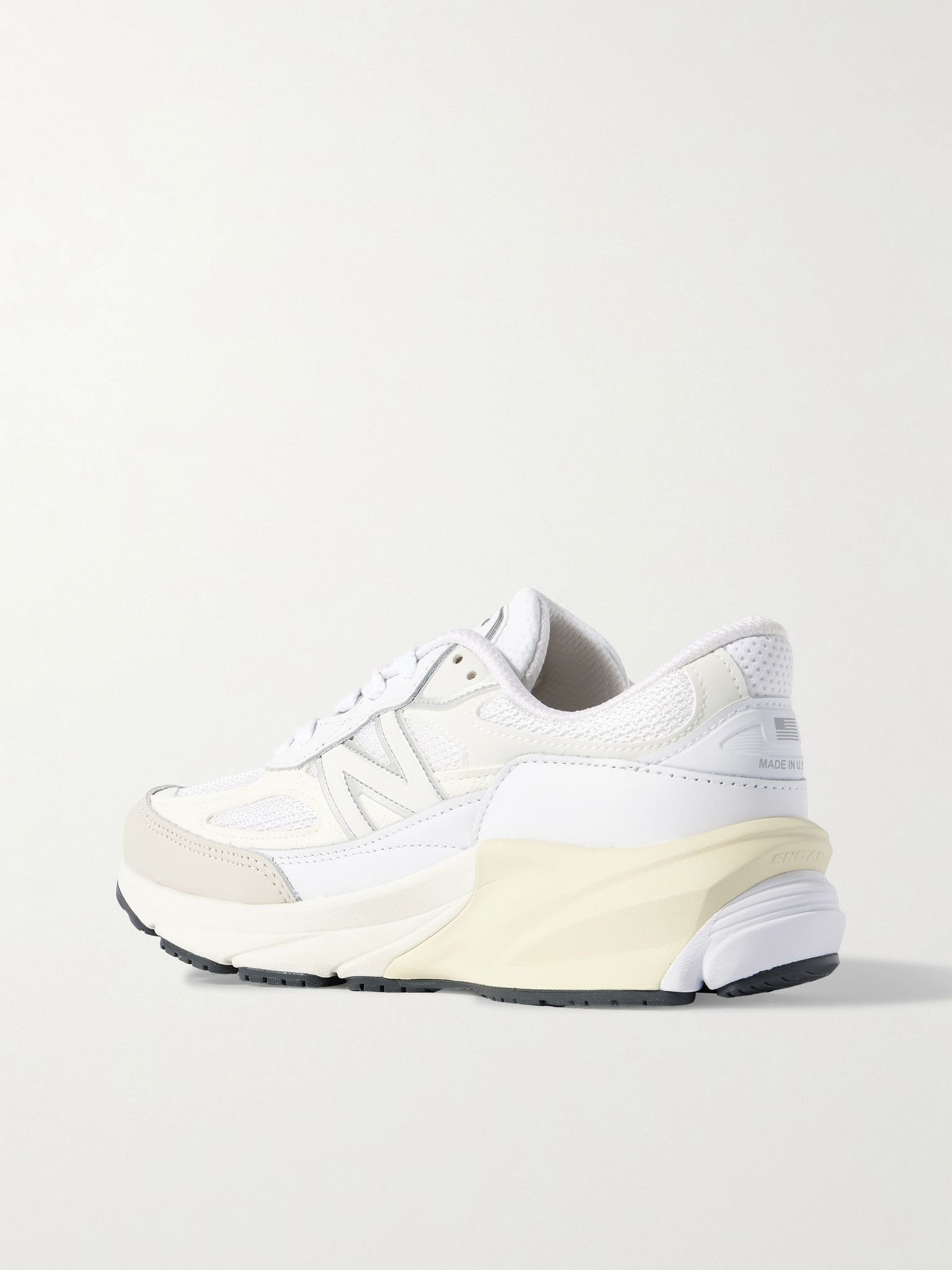 990 V6 Leather-Trimmed Suede and Mesh Sneakers White - 3